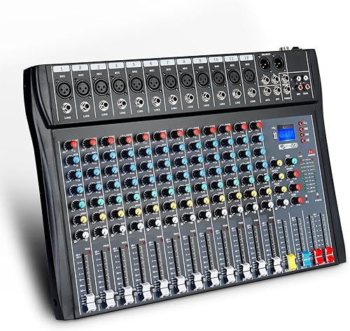 Vista 11 de Mezclador de audio de 4 canales, mini consola portátil de placa de sonido con interfaz de audio USB de 48 V Phantom Power Bluetooth USB MP3 DJ Mixer