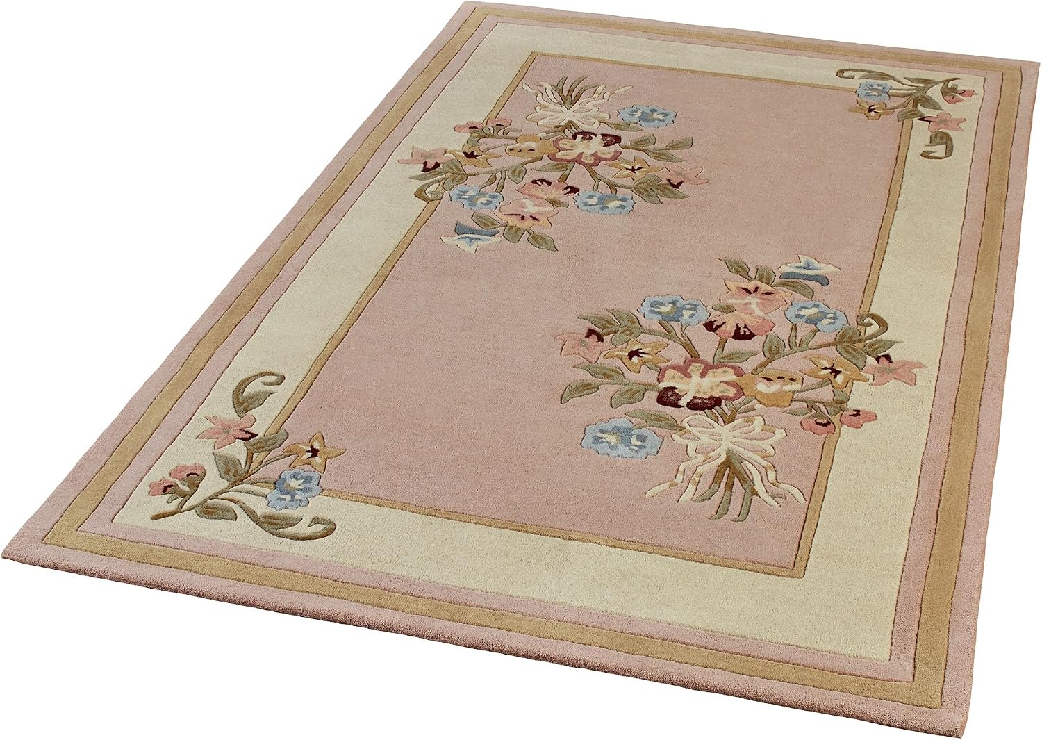 Touch of Class Handcrafted Floral Bouquet Garden Area Rug | Light Gold | 8 feet x 10 feet 6 inches | Handcarved Hand-Tufted Pure Wool Thick Rectangle Rug
