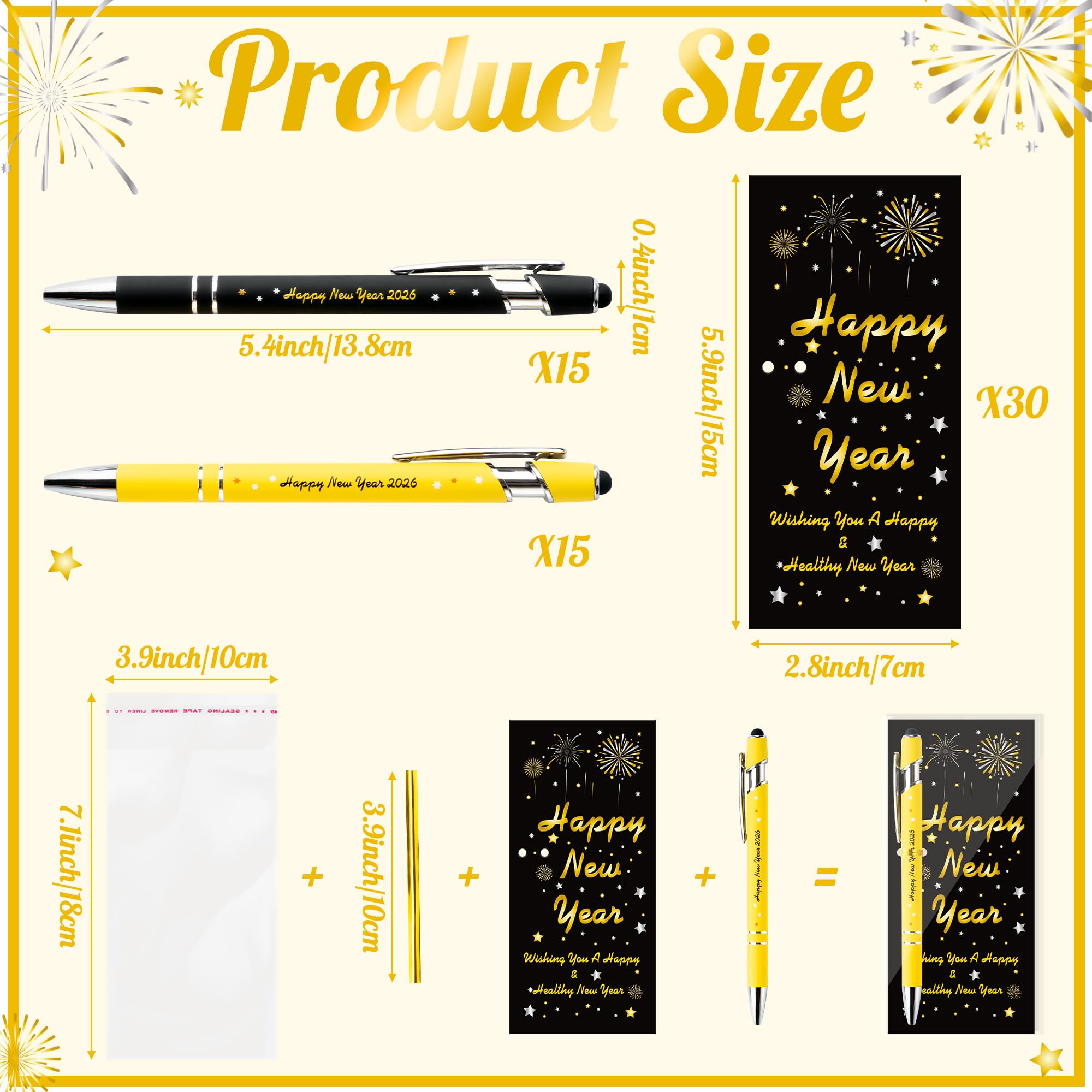 ANGOLIO Lot de 200 marque-pages inspirants dorés et noirs en métal pour invités, enseignants, employés 2026, réveillon du Nouvel An, cadeaux de Noël, fournitures de fête