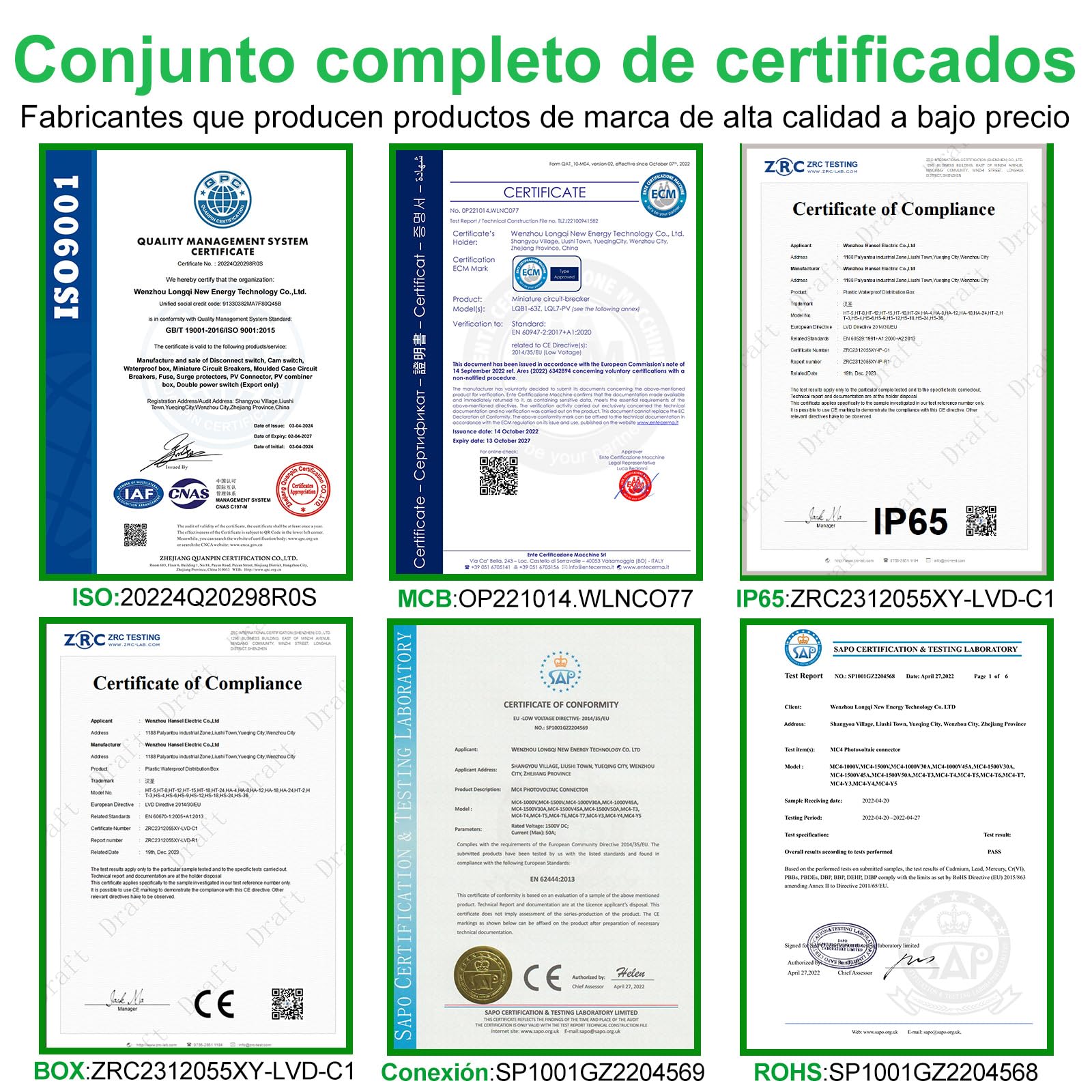 Interruptor Disyuntor DC 500V 20A IP65 1 Entrada 1 Salida para Paneles Solares - Caja de Conexiones Eléctricas con Montaje en Superficie para Sistemas Fotovoltaicos