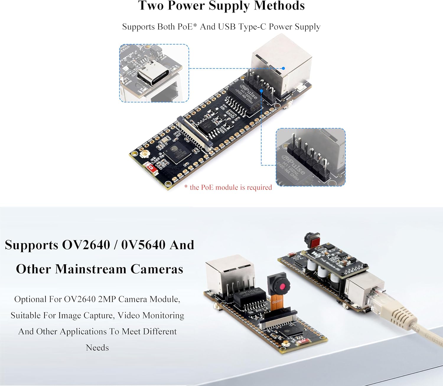 ESP32-S3 Ethernet Development Board, Support Wi-Fi & Bluetooth,10/100Mbps RJ45 ETH Port Ethernet Communication, 240MHz Dual Core Processor, Onboard Type-C Port and TF Card Slot, with PoE Module