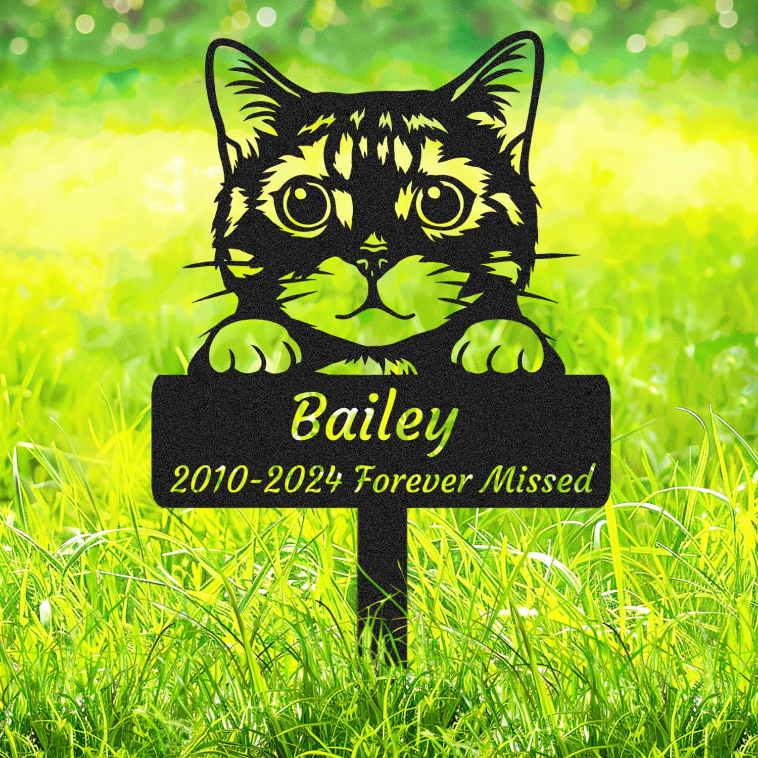 Personalised Cat Memorial Stake Grave Marker, Custom Cats Memorial Grave Marker for Cemetery Garden Lawn, Personalized Cat Metal Yard Garden Ornament Outdoor Decorative Silhouette Statue