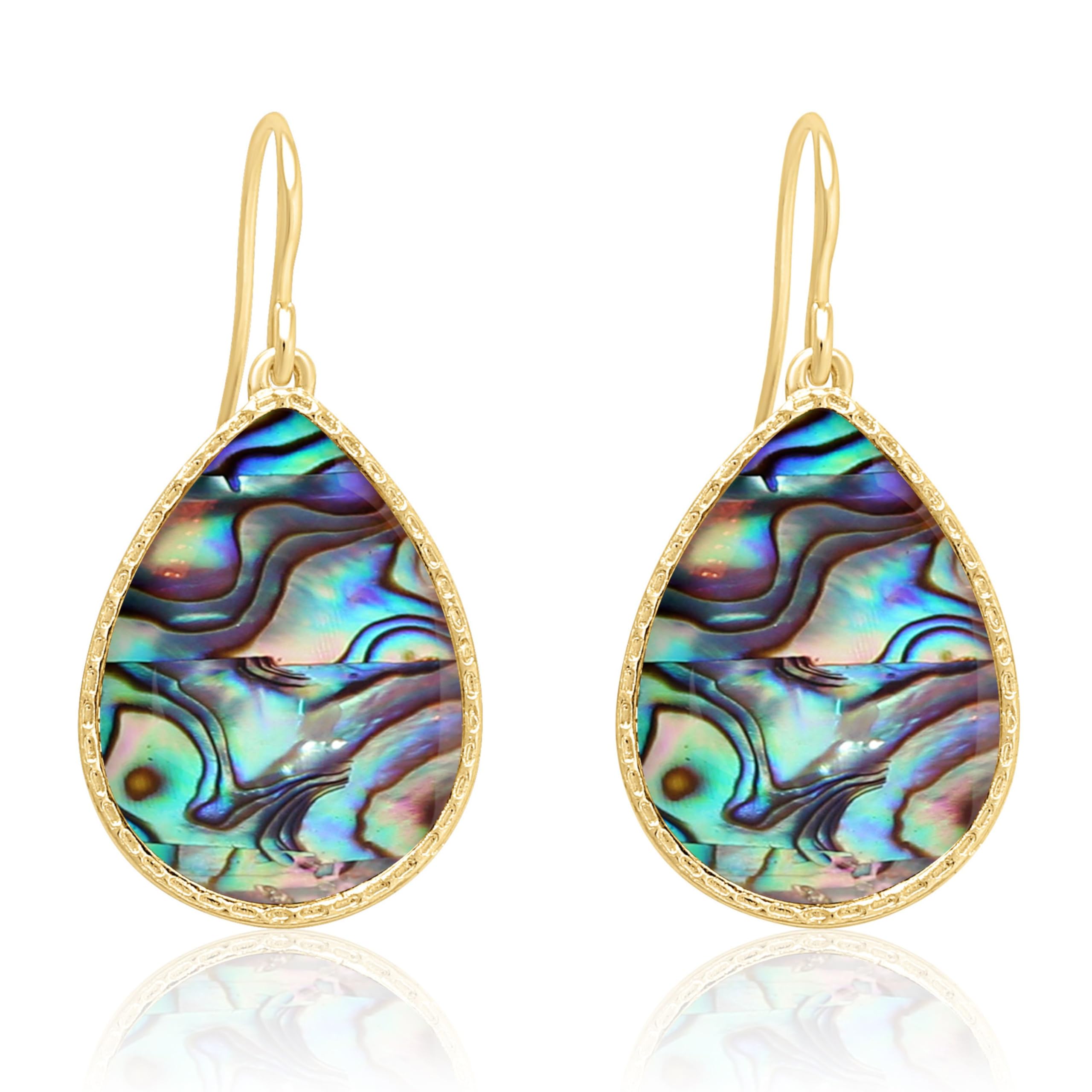 Boho Gold Teardrop Colorful Abalone Shell Small Dangle Drop Earrings for Women