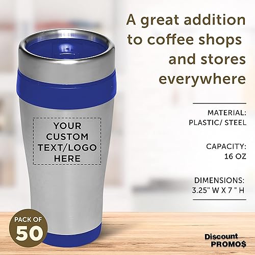 Miniatura 24 de Tazas de viaje de acero inoxidable con aislamiento personalizado, 16 onzas, juego de 100, paquete personalizado a granel, perfectas para café