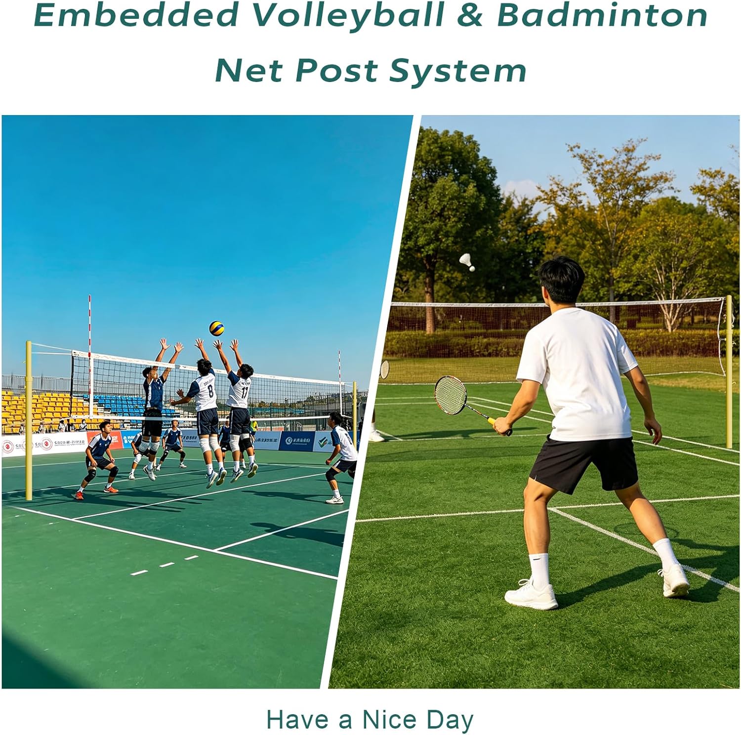 Professional Volleyball Net Poles with Ground Sleeves, Volleyball Net System for Indoor & Outdoor Use, Volleyball & Badminton Poles 6-Height Adjustable 5.09ft-7.97ft, for Backyard Park School