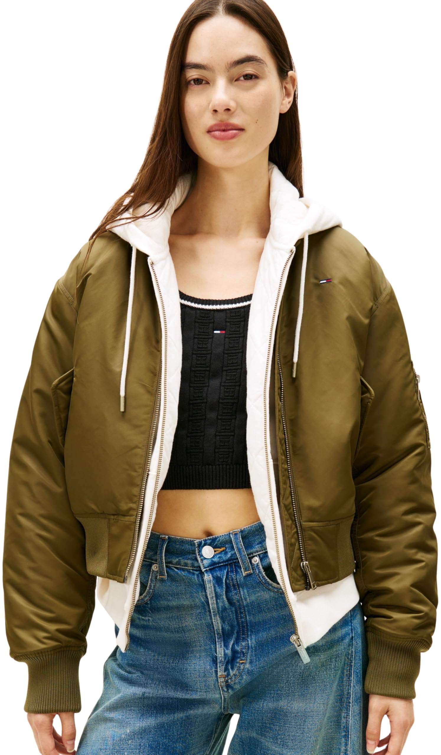 Tommy Jeans Women's Green Essential Bomber Jacket in Size 16, Sports Direct