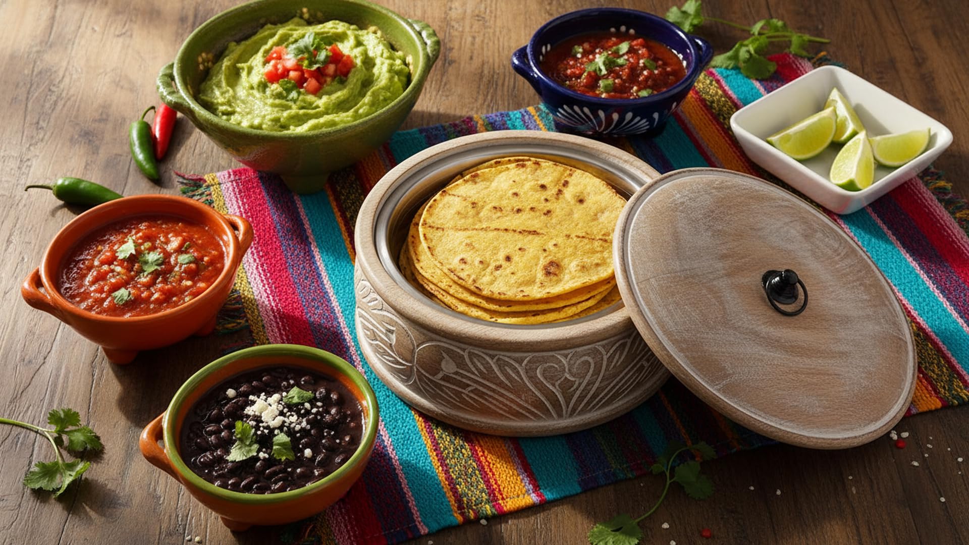 Panier à tortilla mexicain en bois fabriqué à la main - Boîte à pain indien Chapati Roti - Boîte à crêpes - Cocotte avec couvercle - Décoration pour la maison, la cuisine, la salle à manger - Marron