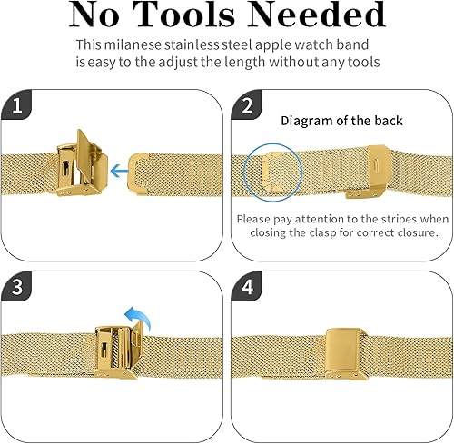 Miniatura 6 de Joyozy Correa delgada de acero inoxidable compatible con Apple Watch de 1.49, 1.57, 1.61, 1.65, 1.73, 1.77 y 1.81 pulgadas, correa milanesa con