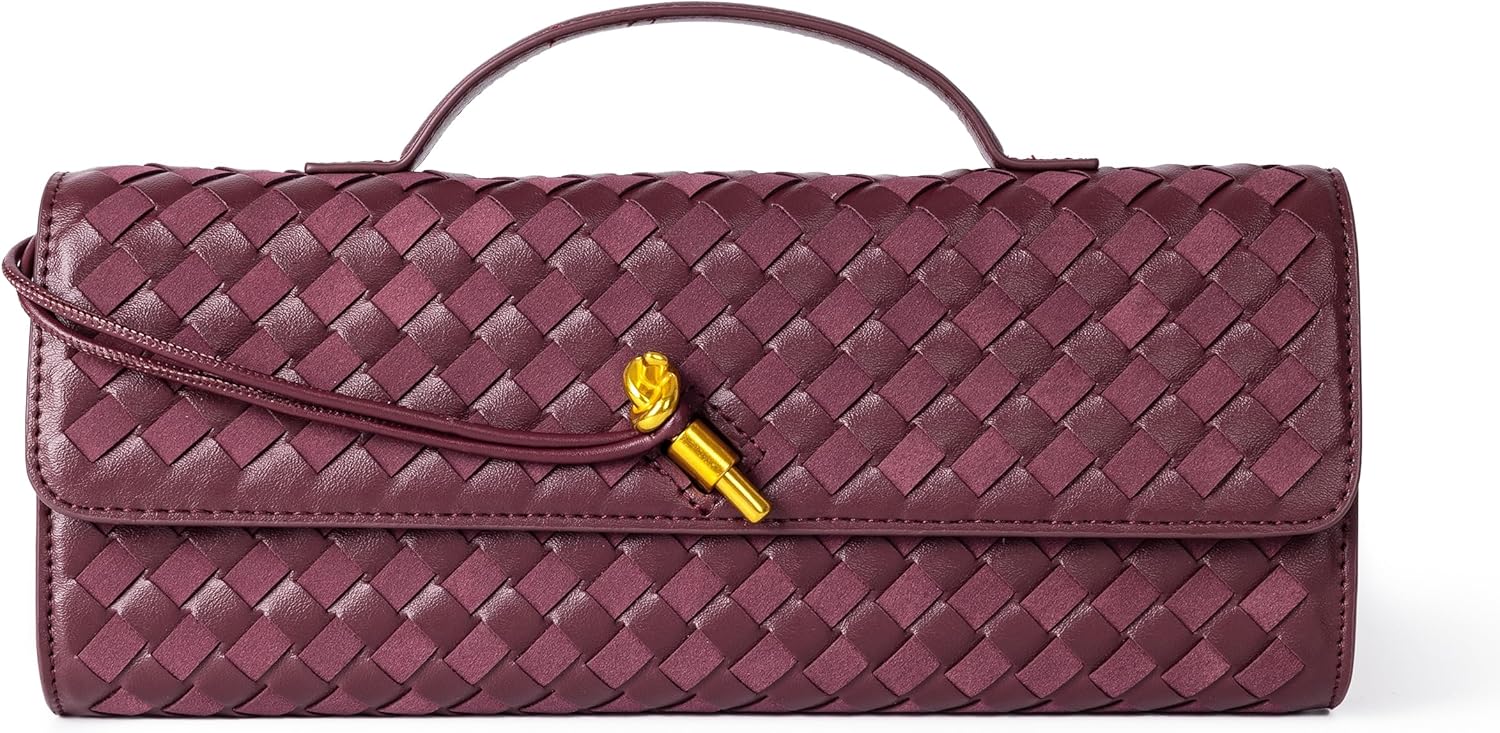 Joryin Woven Purse for Women Evening Clutch Woven Leather & Suede Handbags Crossbody Bag Suede Purse Formal Evening Bag
