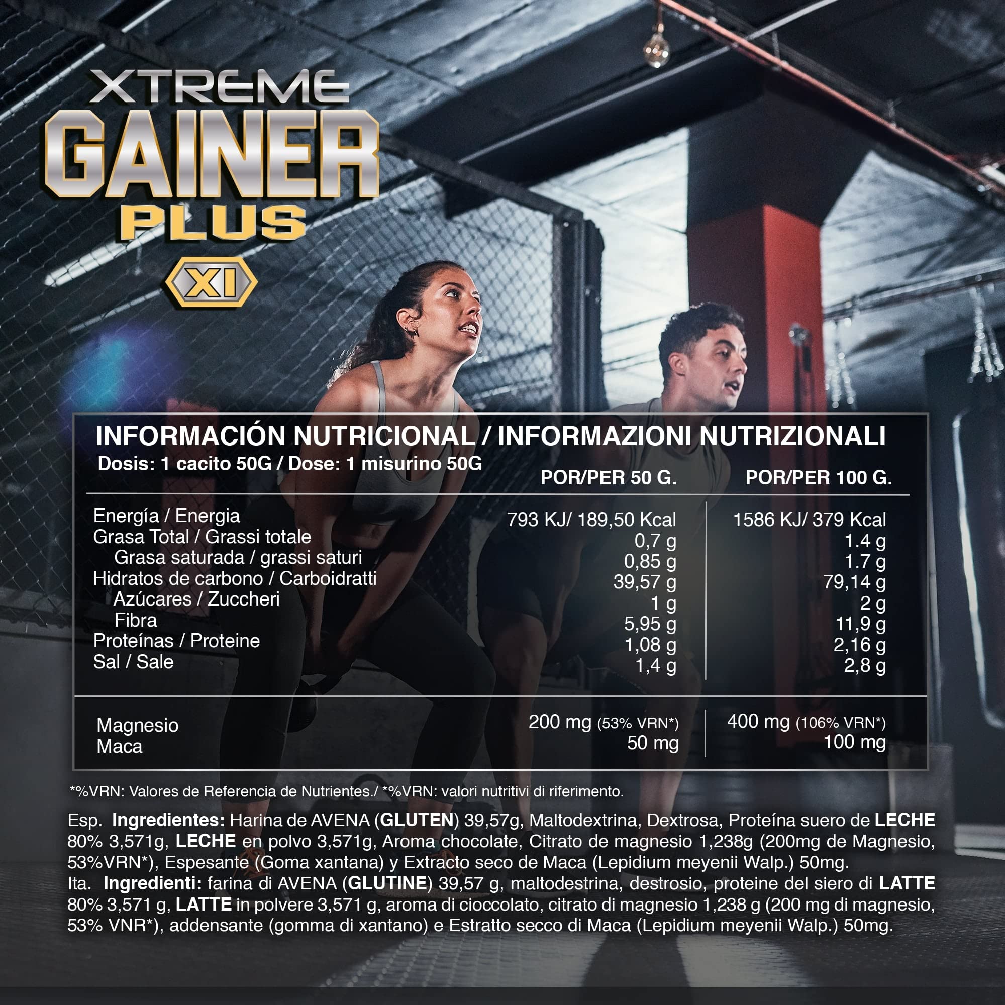 Healthy Fusion Extreme Gainer | Con Proteine del Siero del Latte, Magnesio, Farina d'avena e Maca | Aumentatore di peso | Pre e post-allenamento | Cioccolato 1,5kg