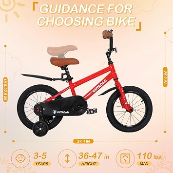 Outroad Kids Bike, Foldable/Classic Children's Bicycle for Boys Girls Age 3-9 Years, 14 16 18 Inch Toddlers Bike with Training Wheels, Multiple Colors