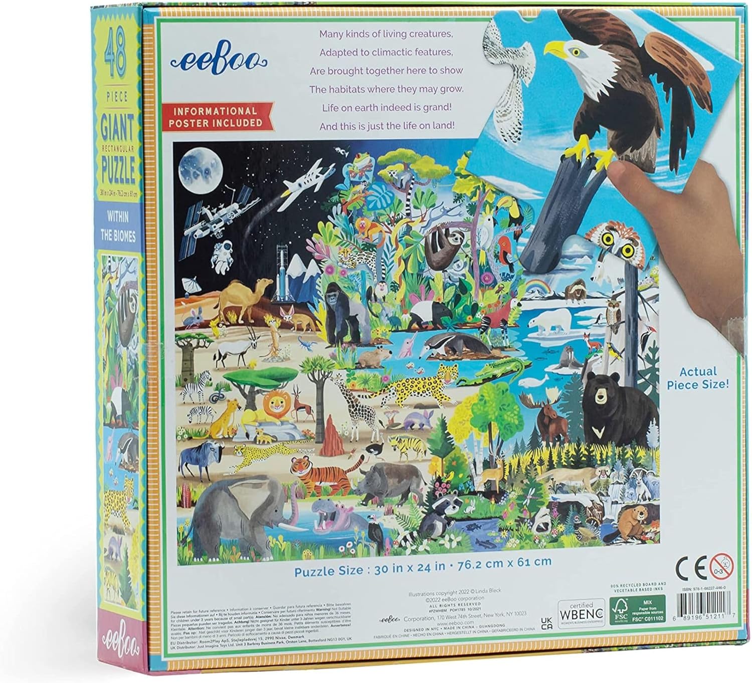 eeBoo 48 Piece Giant Floor Puzzle - Within The Biomes Children's Puzzle Biomes Themed, Large Pieces for Small Hands to Develop Motor Skills