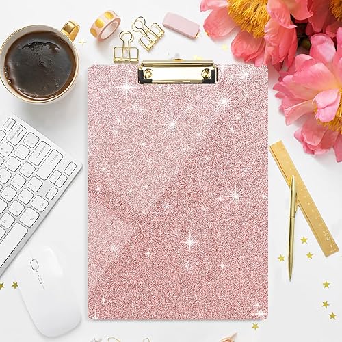 Miniatura 4 de WAVEYU Portapapeles acrílico, portapapeles rosa con purpurina para mujeres y niñas, portapapeles tamaño carta Stardard con clip dorado de perfil