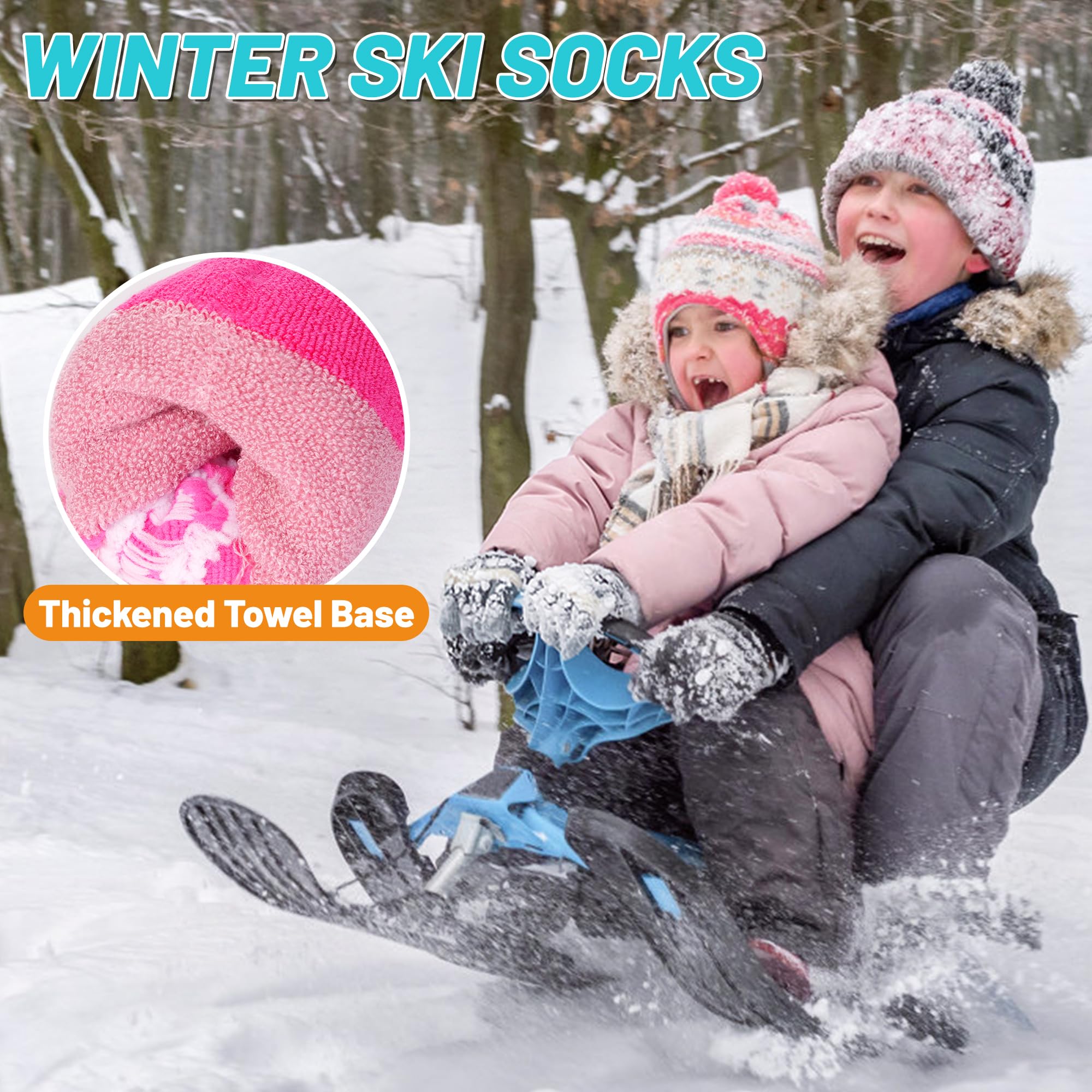 GRPSKCOS Lot de 2 paires de chaussettes de ski en laine mérinos pour filles et garçons - Chaussettes thermiques épaisses et chaudes pour le ski, le patinage, le snowboard, la randonnée, 3 à 12 ans