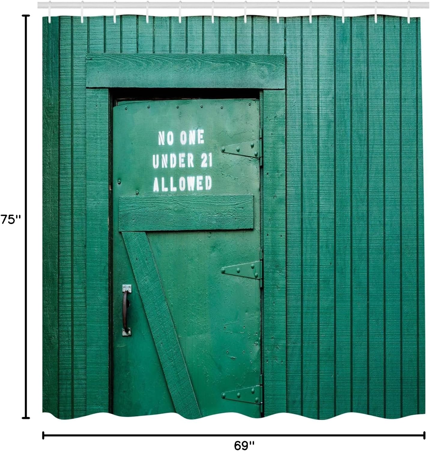 Ambesonne Teal Shower Curtain, Monochrome Vintage Wooden Local Irish Pub Rustic Door with Warning Phrase Culture Photo, Cloth Fabric Bathroom Decor Set with Hooks, 69" W x 75" L, Teal
