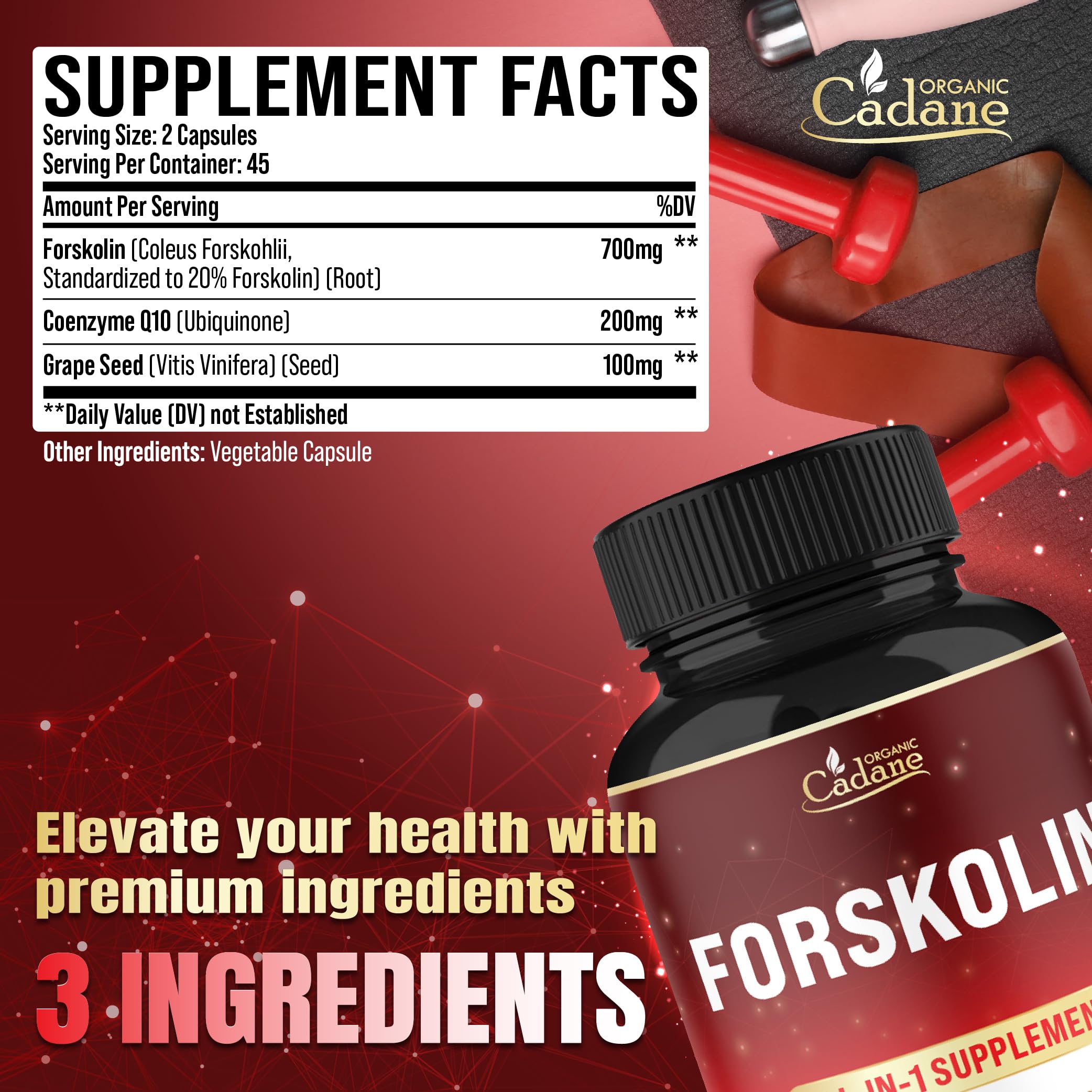 Cadane Forskolin Supplement with Coenzyme Q10 & Grape Seed Extract | Supports Body Management & Energy | Vegan, Non-GMO – 90 Capsules – 45-Day Supply — Amazon image 2