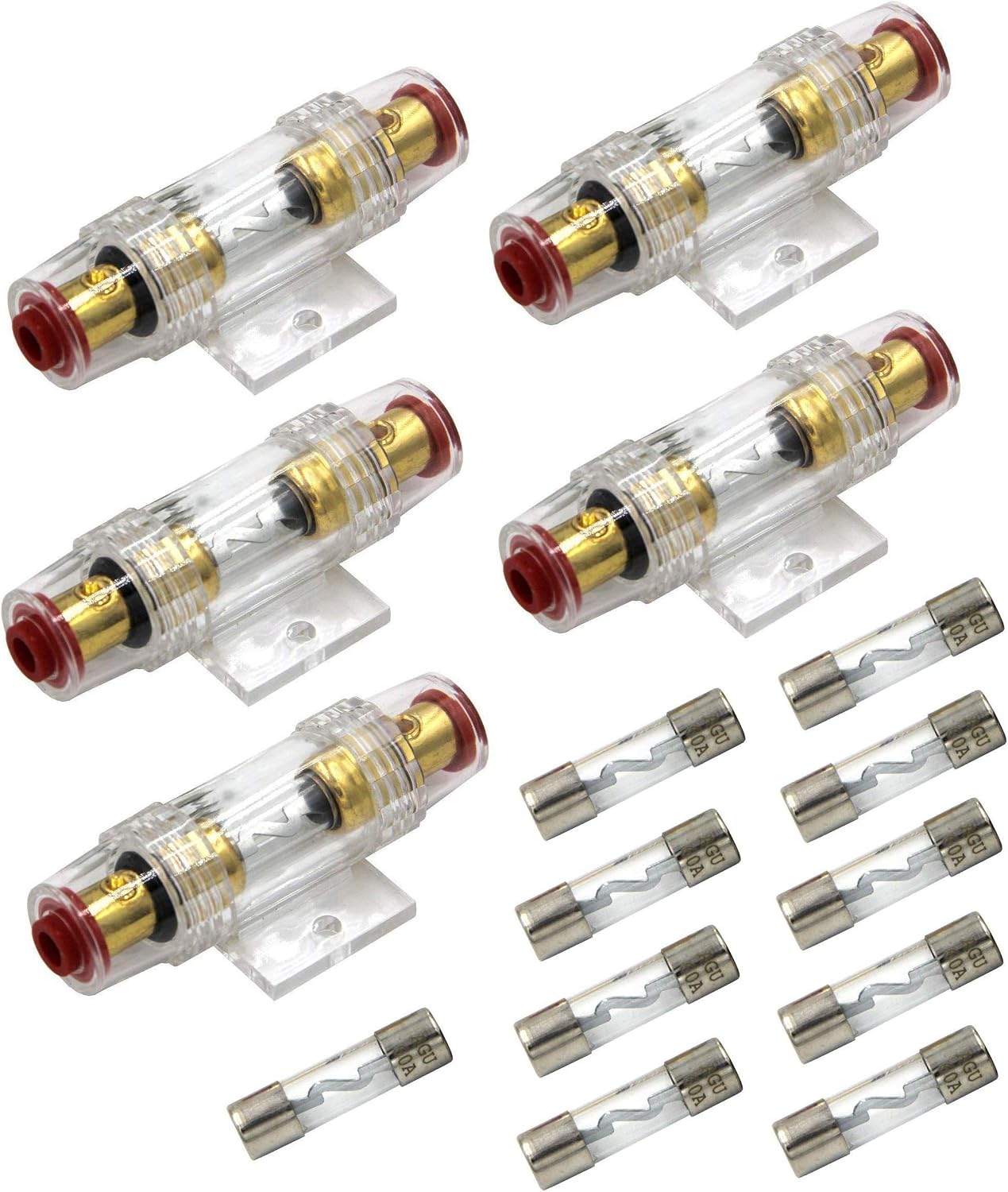 Carviya 5Pcs 4-8 Gauge AWG in-line Waterproof Fuse Holder with Two 60A AGU Type Fuses For Car Audio/Alarm/Amplifier/Compressors (5 Pack)