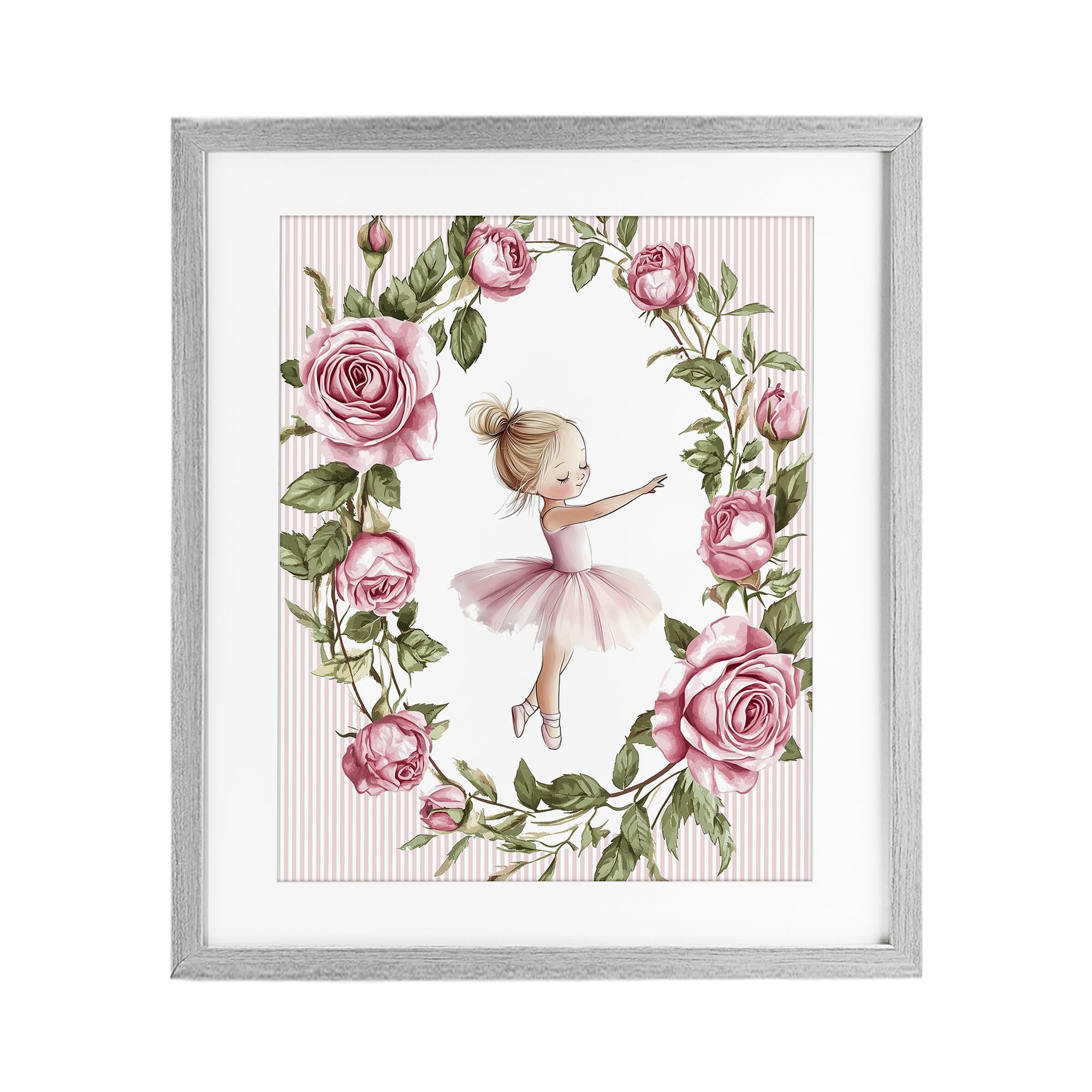 Stupell Industries Farmhouse Gray (Textured) 'Little Rose Dance Ballerina'| Framed Print Under Glass