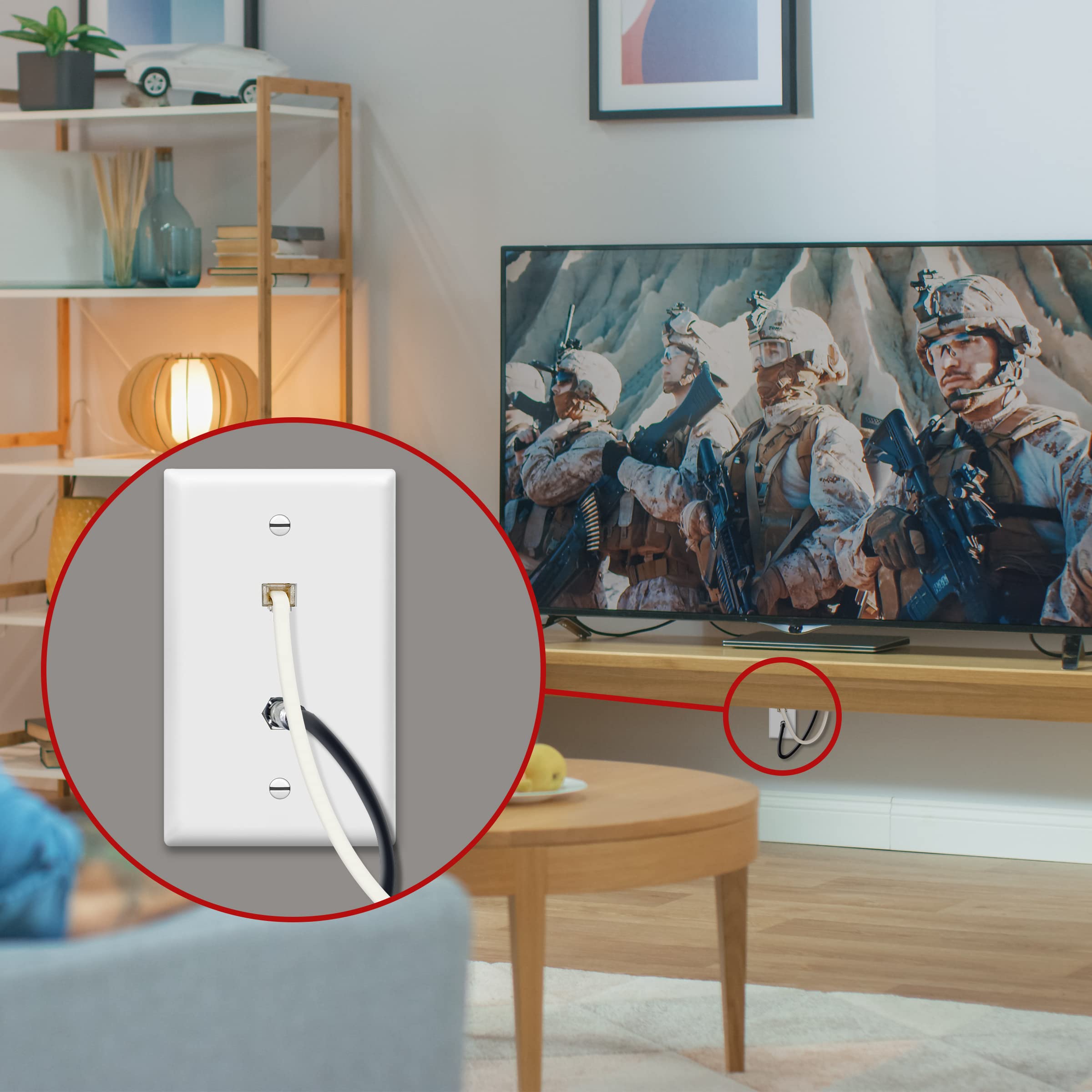 Conector F para teléfono y televisión por cable y clavijas RJ11 con placas de pared