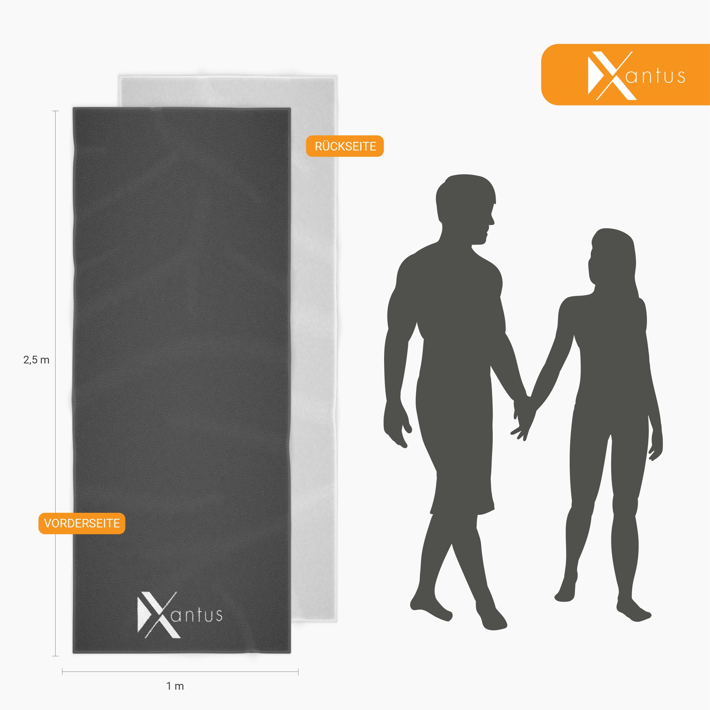 100 x 250 cm, asciugamano in microfibra extra grande, in XXXL, 1 m x 2,5 m, ad asciugatura rapida, grigio, da spiaggia, da fitness, da sauna