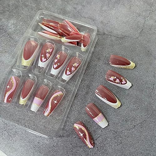 Miniatura 4 de Uñas postizas de punta francesa a presión para el día de San Valentín, uñas postizas cuadradas medianas para el día de San Valentín, uñas postizas