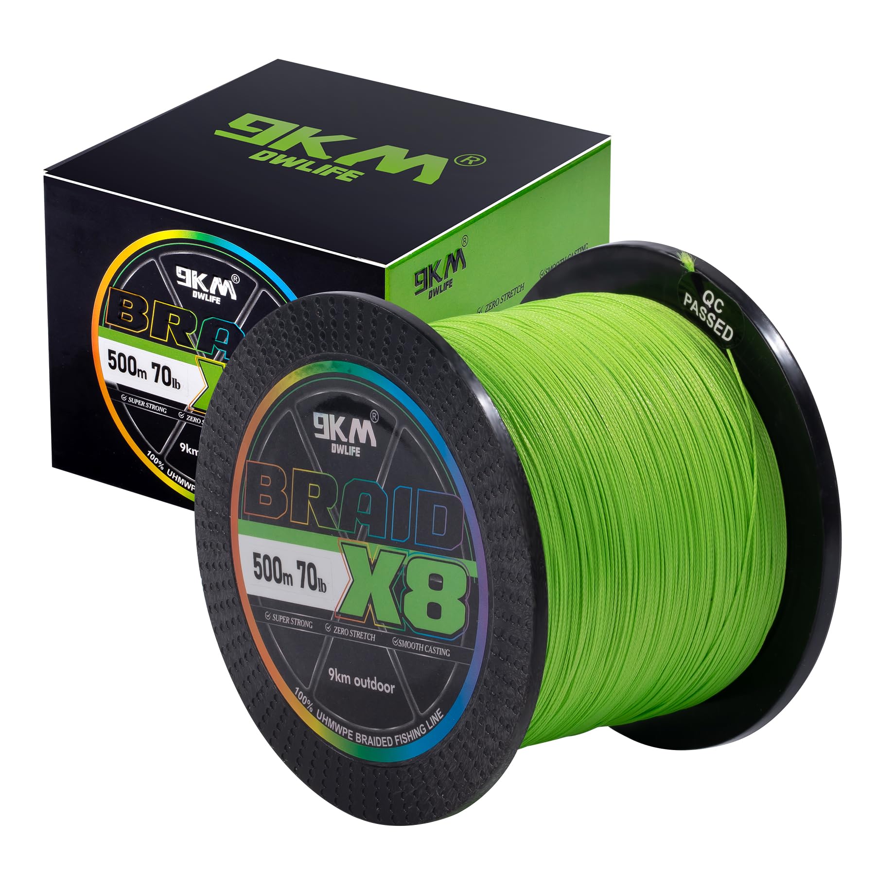 9KM DWLIFE Braided Fishing Line 8LB-120LB Dyneema Fishing Line, Zero Stretch & Anti-Bite Coating for Freshwater/Saltwater Fishing 4/8 Strands