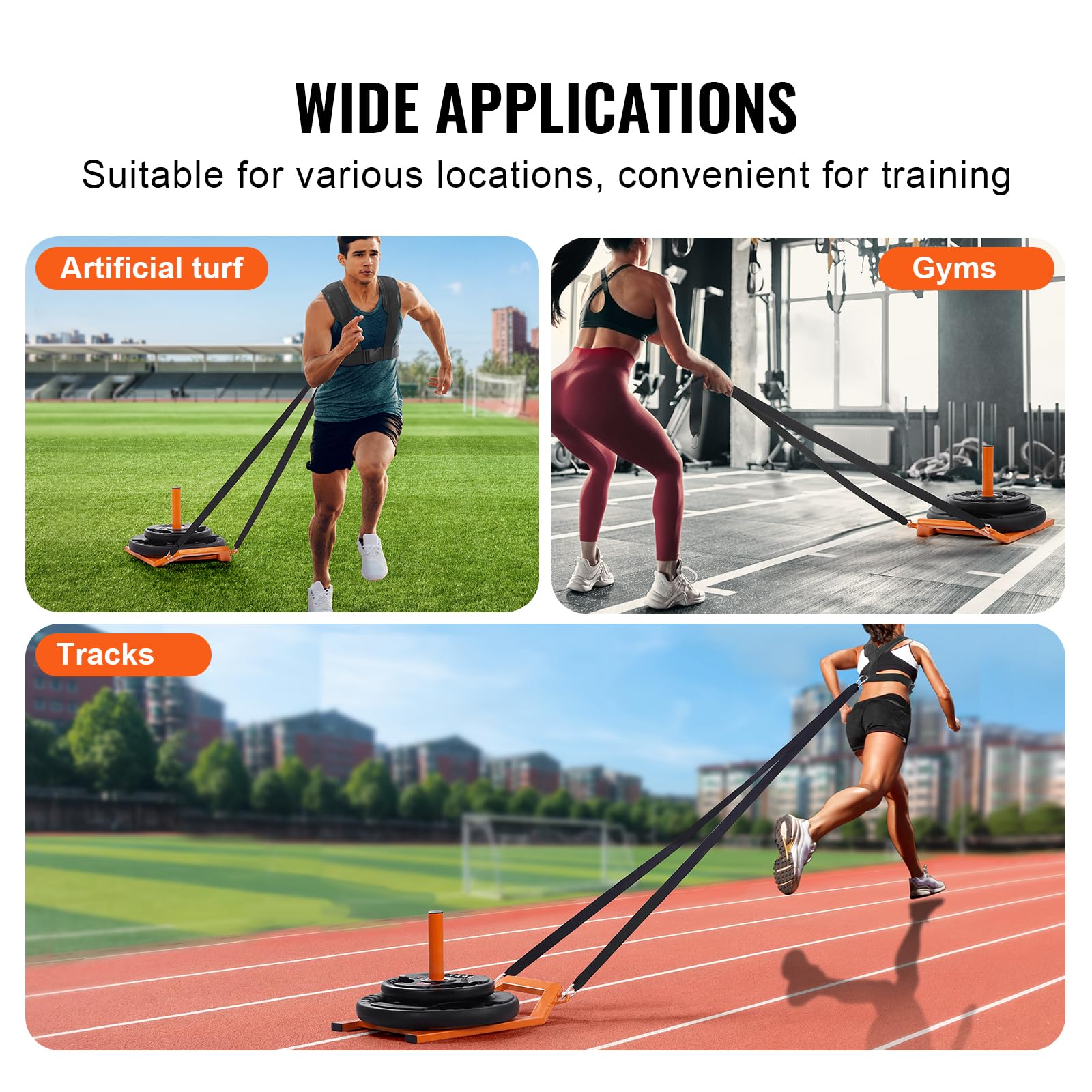 VEVOR Traîneau de Puissance Fitness, Traineau de Résistance en Acier, Équipement d'Entraînement de Force, de Vitesse et d’Explosivité, Convient aux Disques de Poids de 25 et 42 mm, Gym, Orange