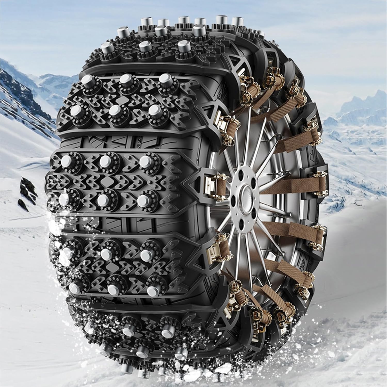 Snow Chains 8 PCS Car Anti-Skid Snow Tire Chains Automotive Tire Traction Chain for Tire Width 165-266mm Car Truck Pickup in Snow Ice Sand and Mud (Black, 8 Pack)
