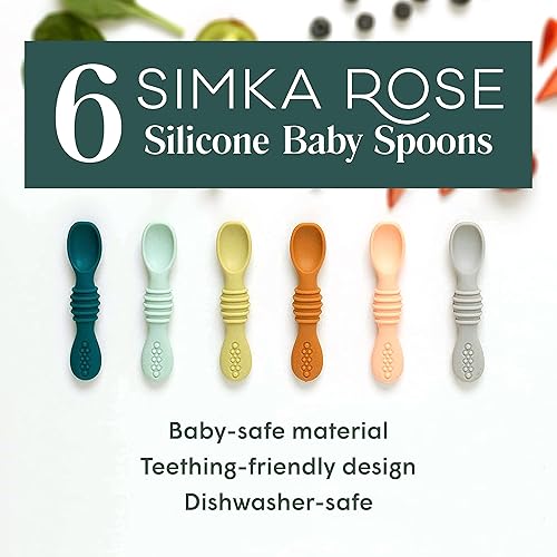 Miniatura 2 de Simka Rose Cucharas de silicona para bebés de alimentación autónoma (paquete de 6) - Cucharas infantiles de primera etapa para bebés y niños