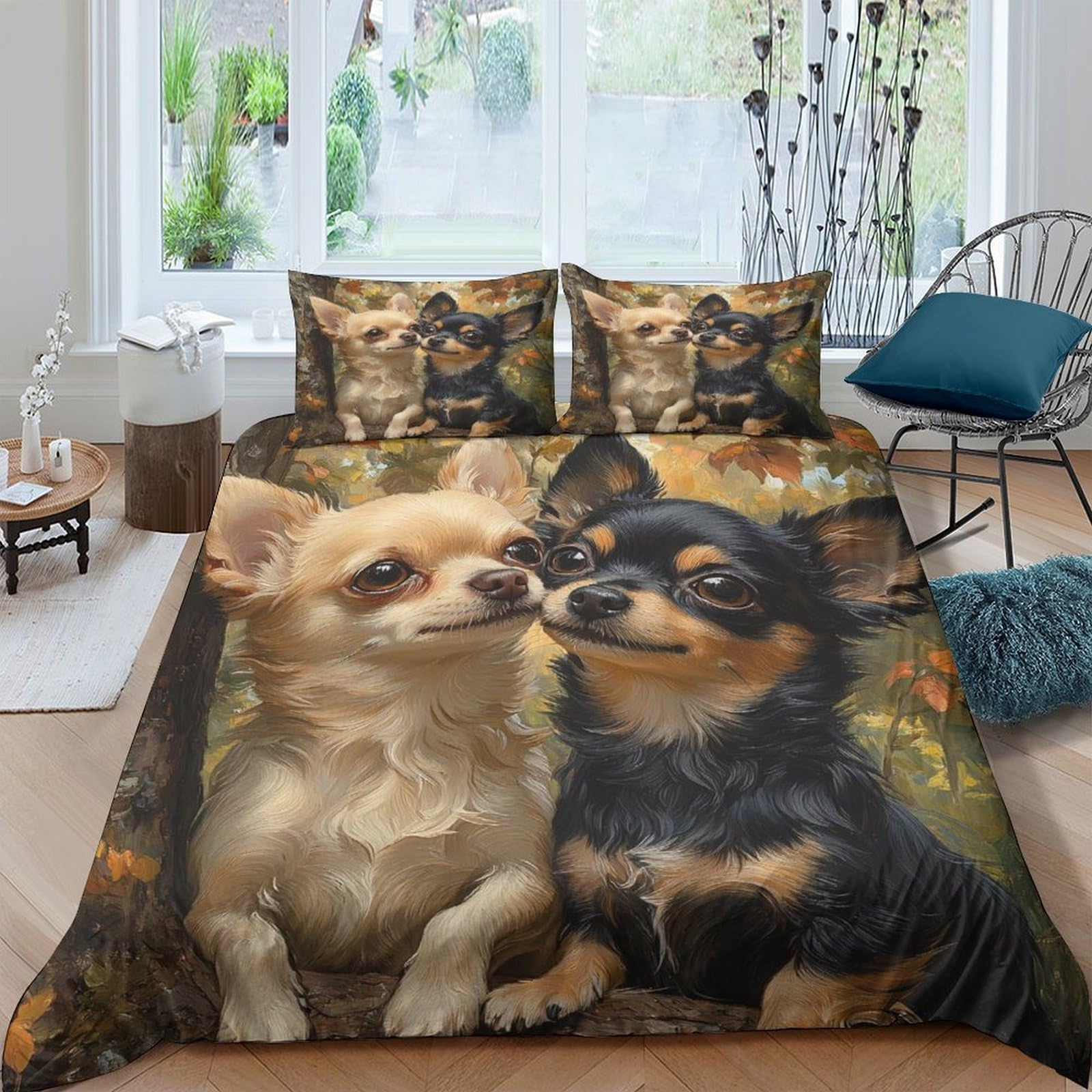 Ctjqhvkz Style-1 3D Printed Cute Chihuahua Fitted Sheet Microfiber Soft Anti-Slip Dog Pattern Bed Cover For Bedroom Guestroom Decor Single（135X200cm）