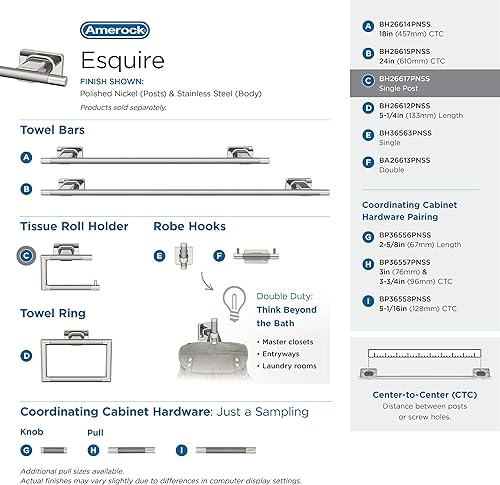 Vista 65 de Amerock BH26615PNBBZ Toallero de níquel pulido/champán dorado Toallero de 24 pulgadas (24.016 in) Esquire Toallero de baño Accesorios