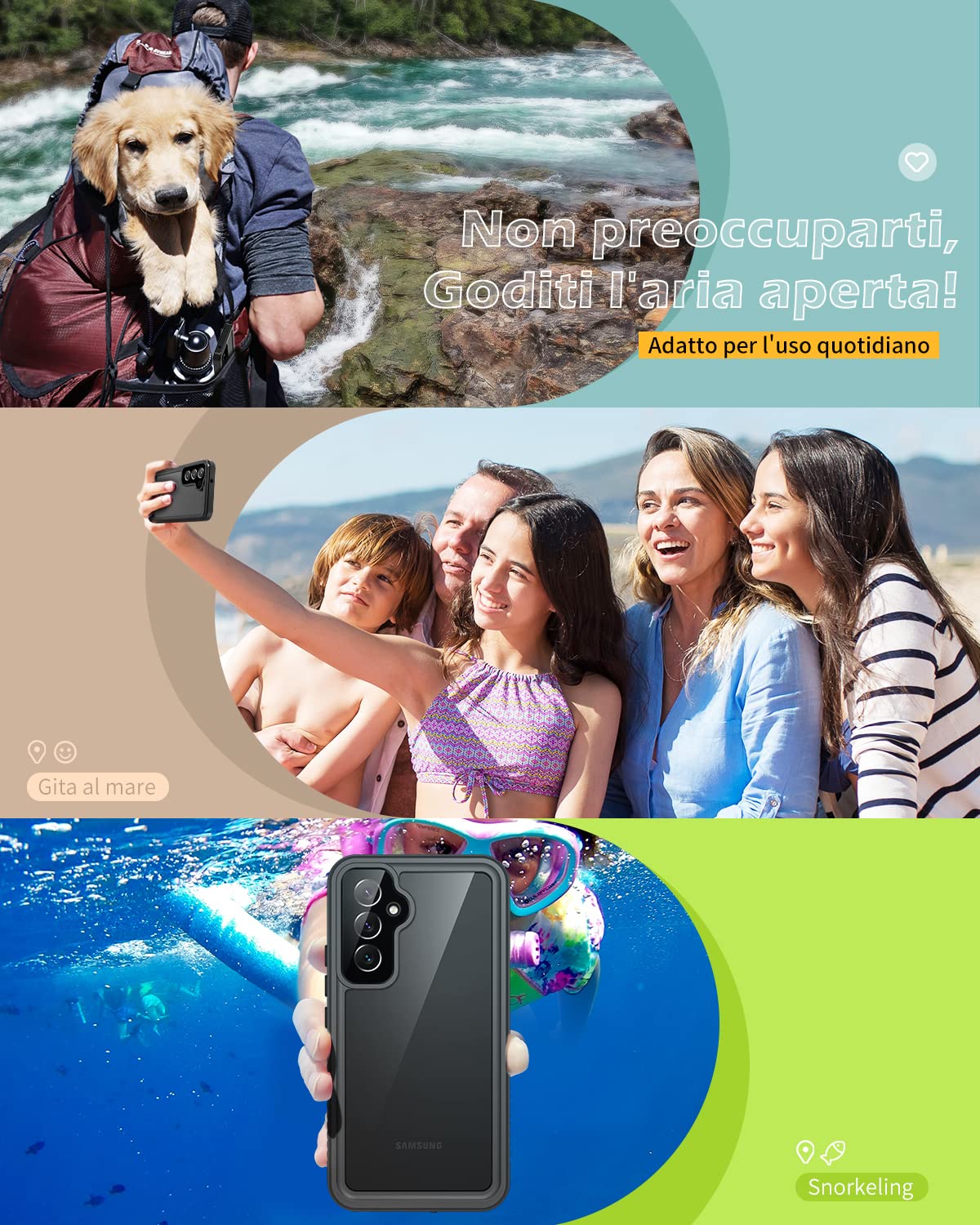Lanhiem Cover Per Samsung Galaxy A54 5G Impermeabile IP68 Waterproof e 360 Gradi Protezione Custodia Subacquea Antiurto Rugged con Full Body Military Protezione dello Schermo per Samsung A54 6,4",Blu