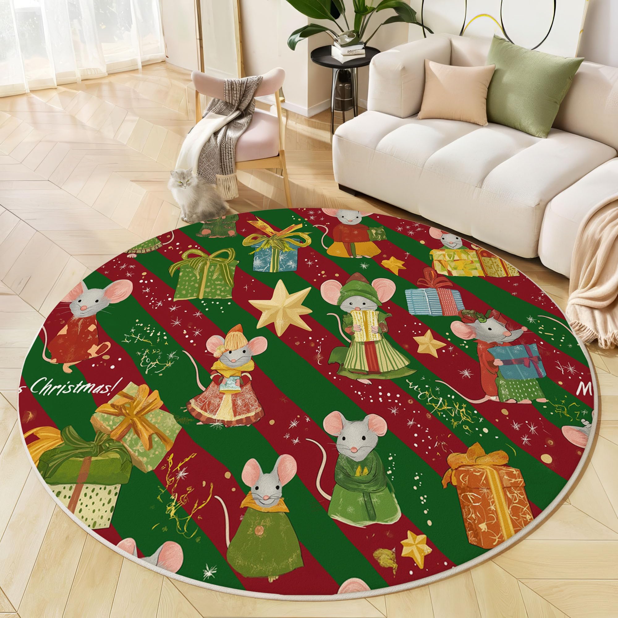 Grand tapis de salon rond rouge vert 200 cm idéal pour chambre à coucher