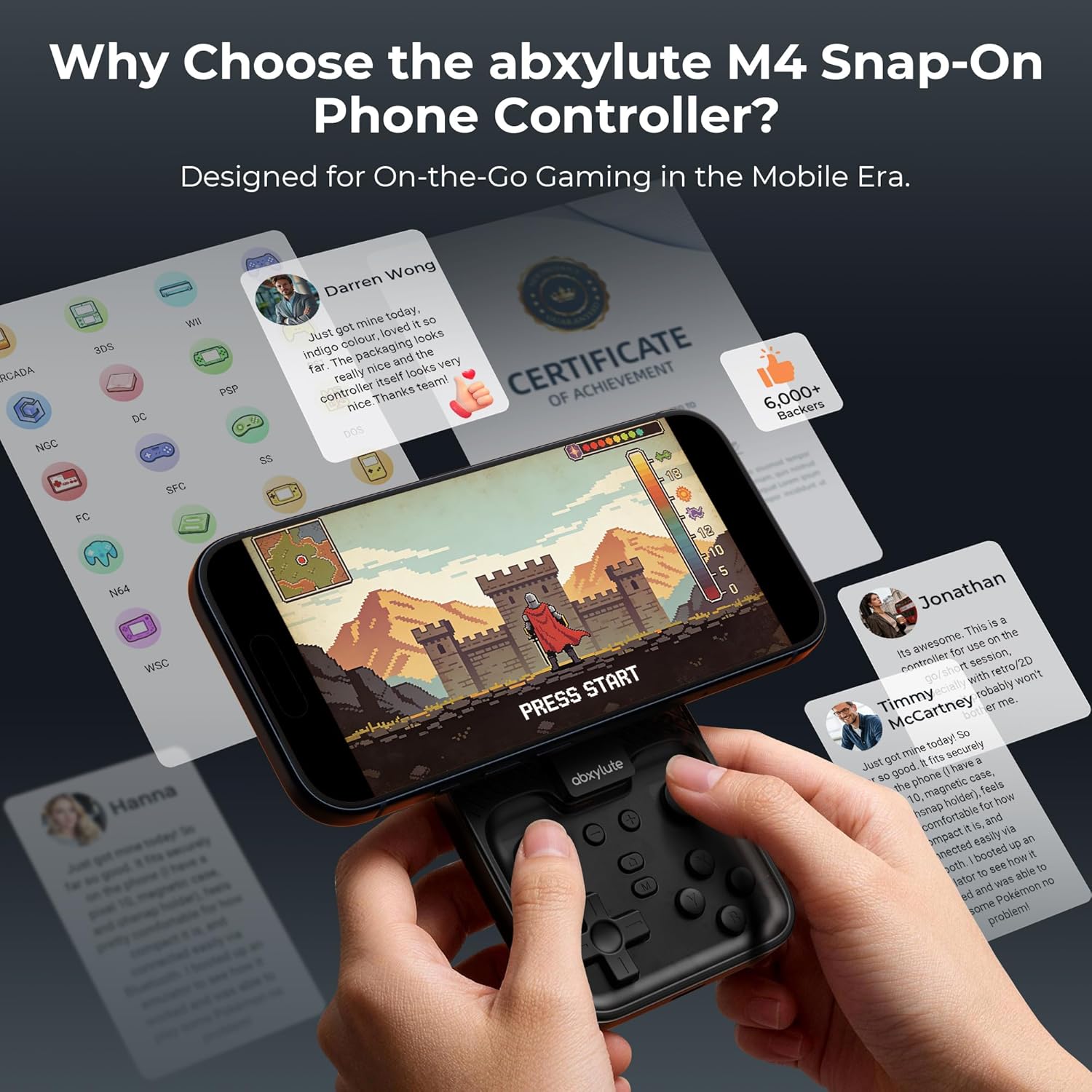 abxylute M4 Snap-On Mobile Gaming Controller for Android & iPhone, Switch 1&2, Portable Bluetooth Mini Controller, Pocket-Sized Retro Emulator Gamepad w/Stand, Dual Joystick Turbo Pro Gaming, Magnetic Black - Image 2