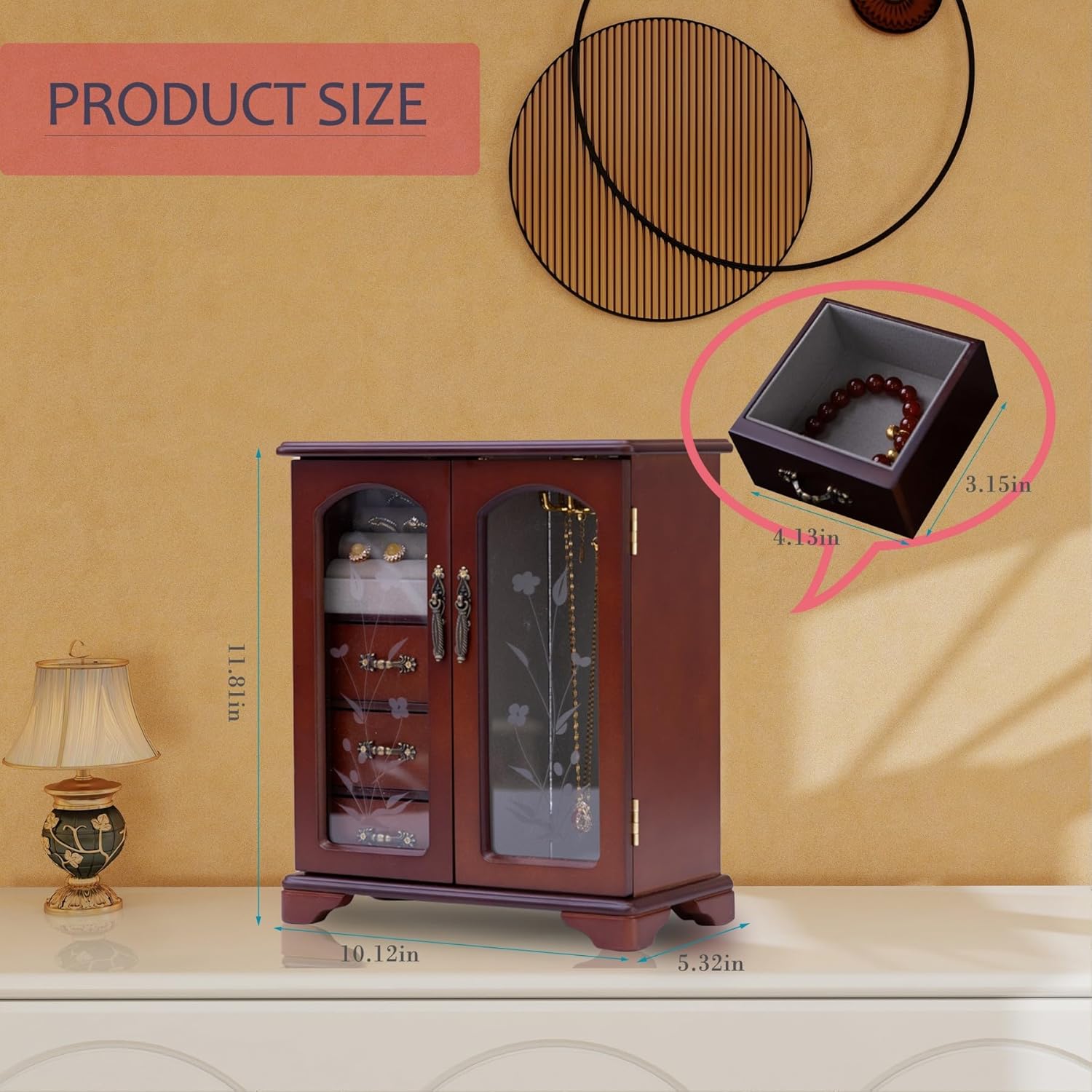 Dark Brown Jewelry Boxes,Handle Carving Craft Large Jewelry Box,With Swivel Hook And Velvet Lining Wooden Jewelry Boxes For Women,Suitable As Gift For Friends - Image 3