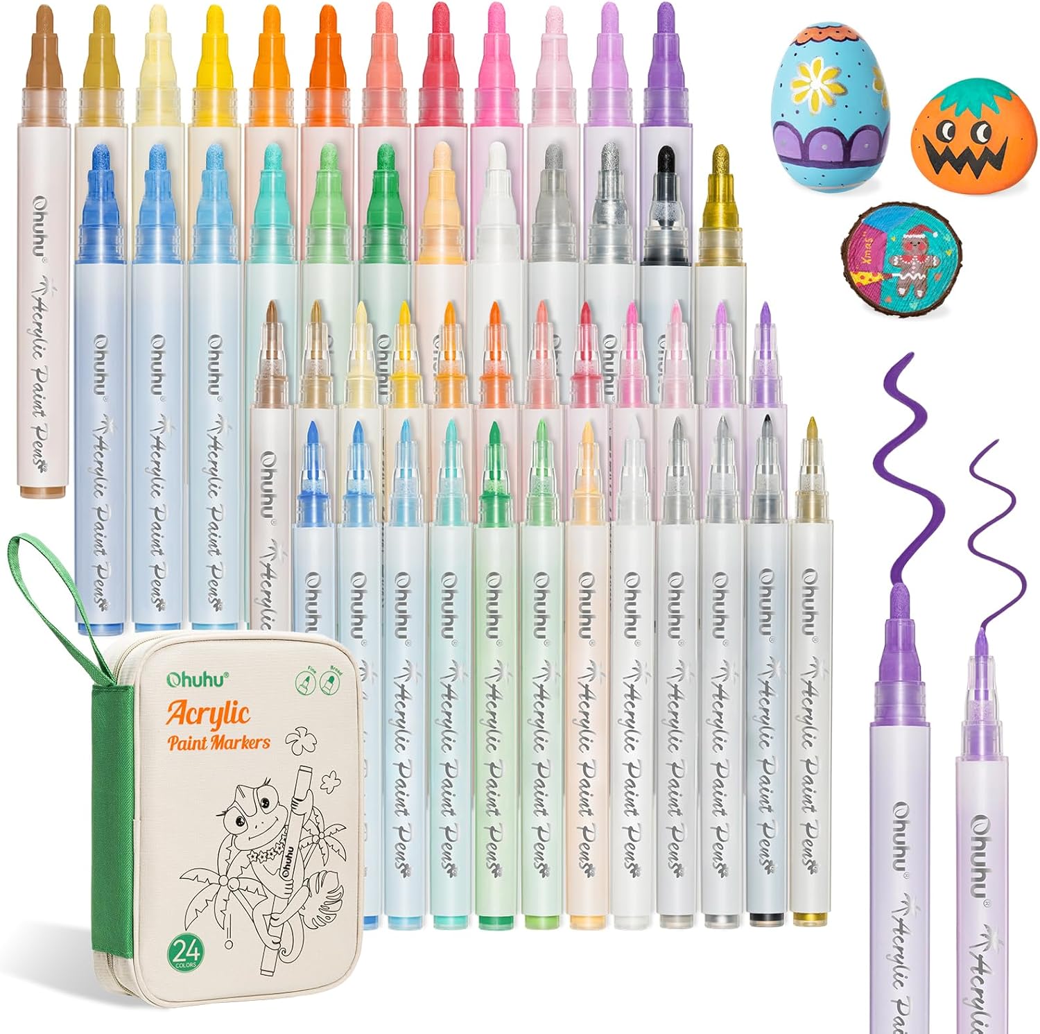 Ohuhu Acrylic Paint Markers 48 Set (24 fine, 24 round) with reversible tips