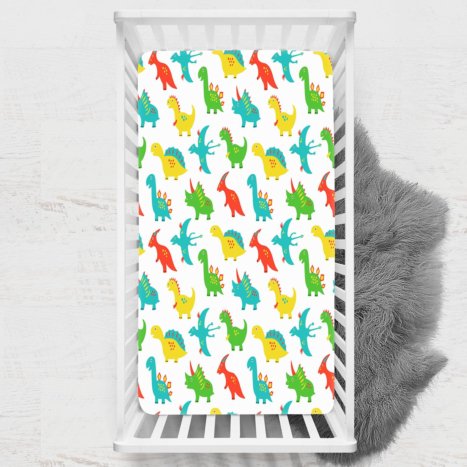 Odot Cot Bed Sheets, Dinosaur Print Bedside Cribs Fitted Sheets, Baby Bed Sheets Microfiber Cot Bed Mattress Protector, Bassinet Sheets, Easy Care Soft and Dureable (Style 6,70x140 cm)