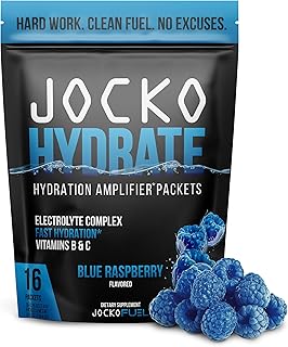 Hydrate Electrolytes Powder Packets Low Sugar - Hydration Amplifier Packets for Recovery, Dehydration, & Exercise - with Vitamins B6, B12 & C (16 Packets) Blue Raspberry