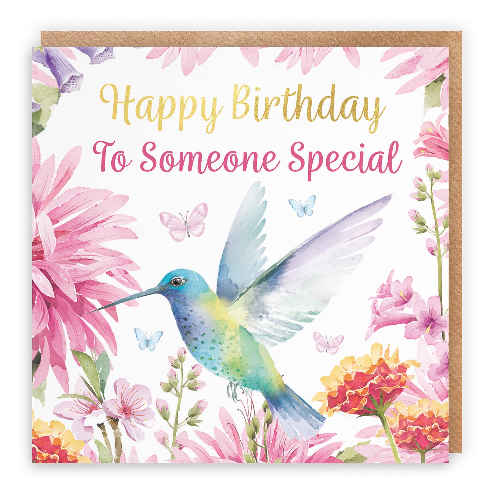 Hunts England - Someone Special Hummingbird Birthday Card For Her - With Gold Foil - Pretty Flowers - Milo's Gallery - Birthday Card For Someone Special - Someone Special Female Birthday Card