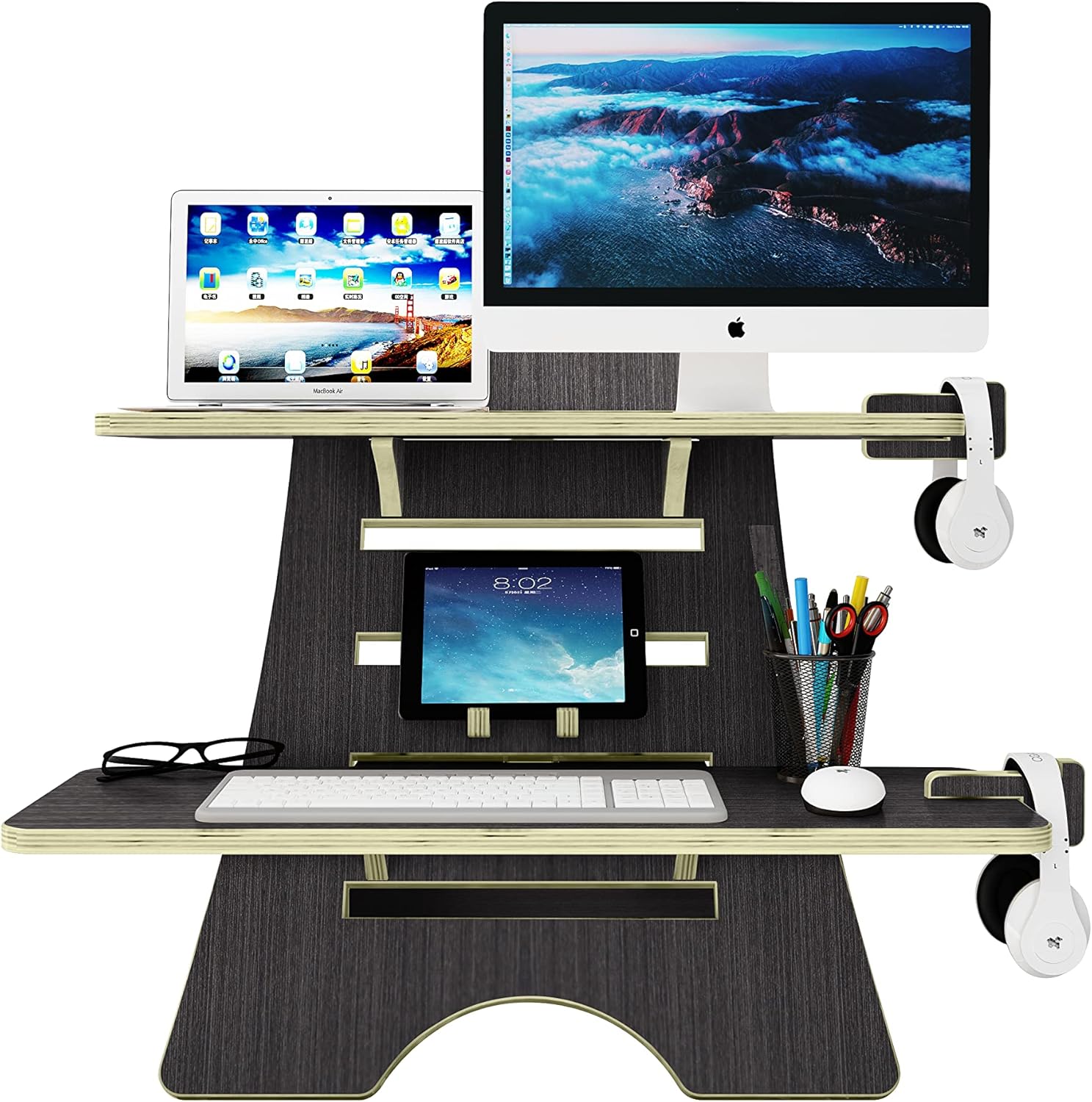 Standing Desk Topper Riser. Height Adjustable StandUp Desk Converter. Workstation