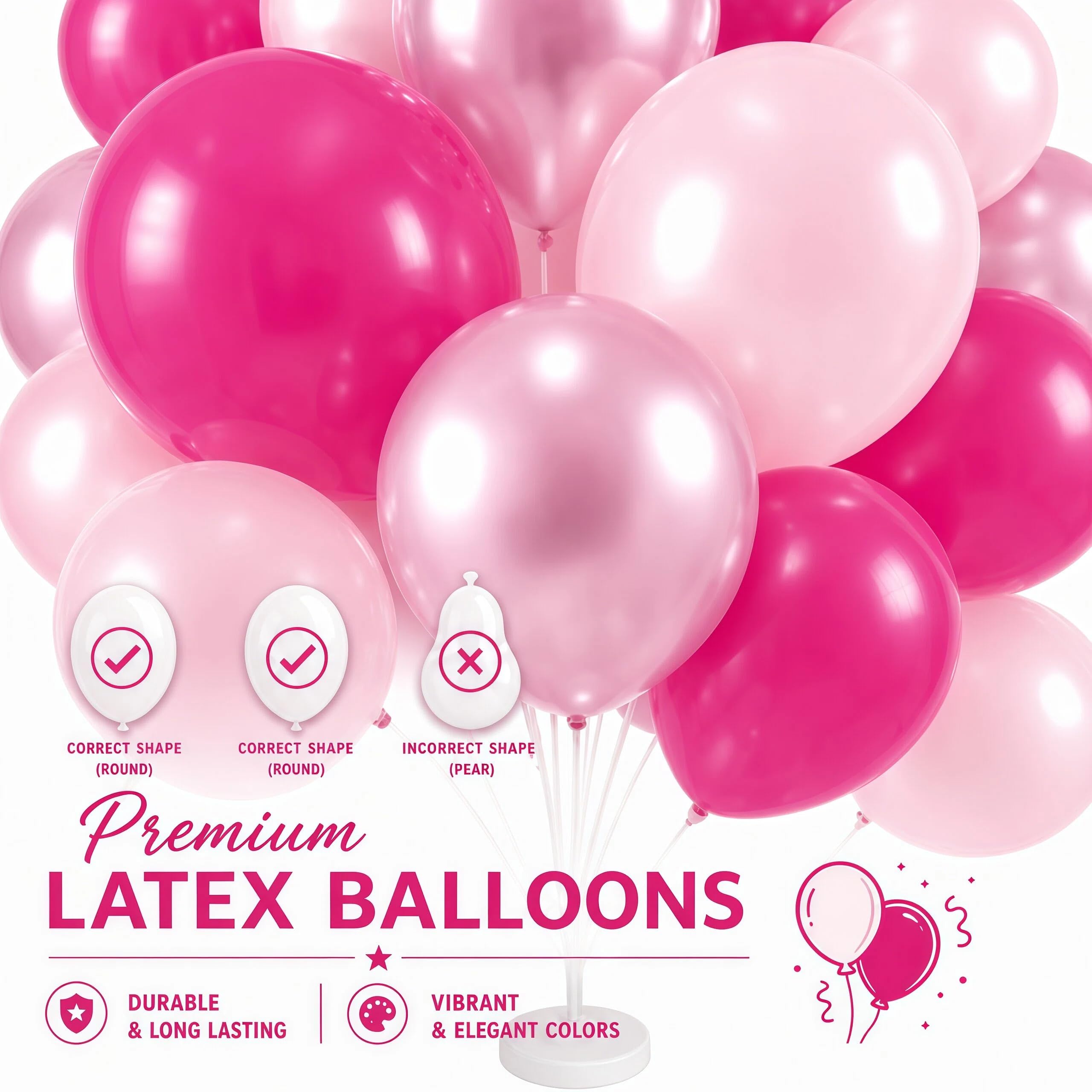 Kit de support de colonne de ballons rose métallique pour sol avec poteau de base, pour fête