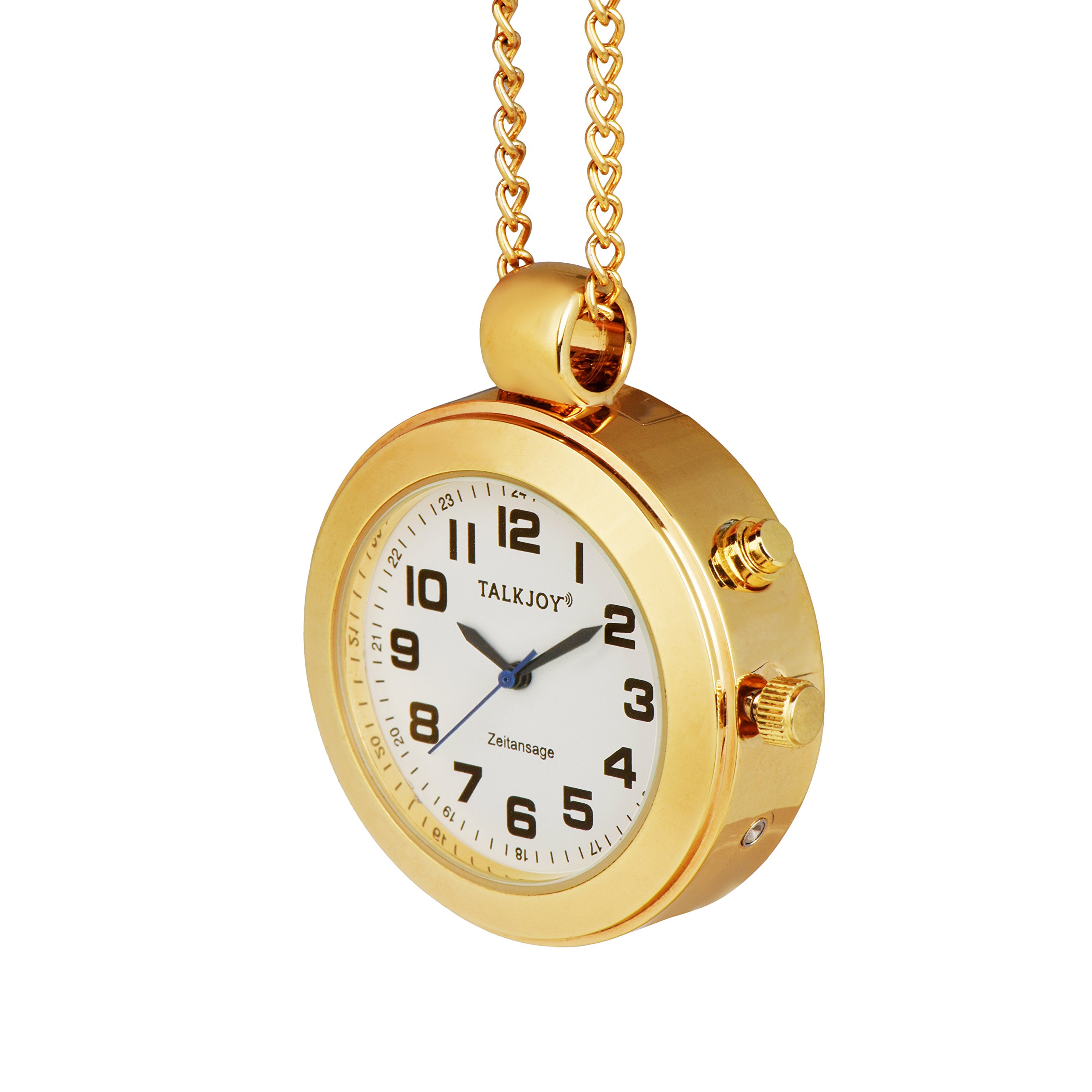 Reloj de bolsillo con colgante parlante, reloj de bolsillo con voz, hora y fecha con solo pulsar un botón, despertador y anuncio por hora, para ciegos, personas mayores y personas con