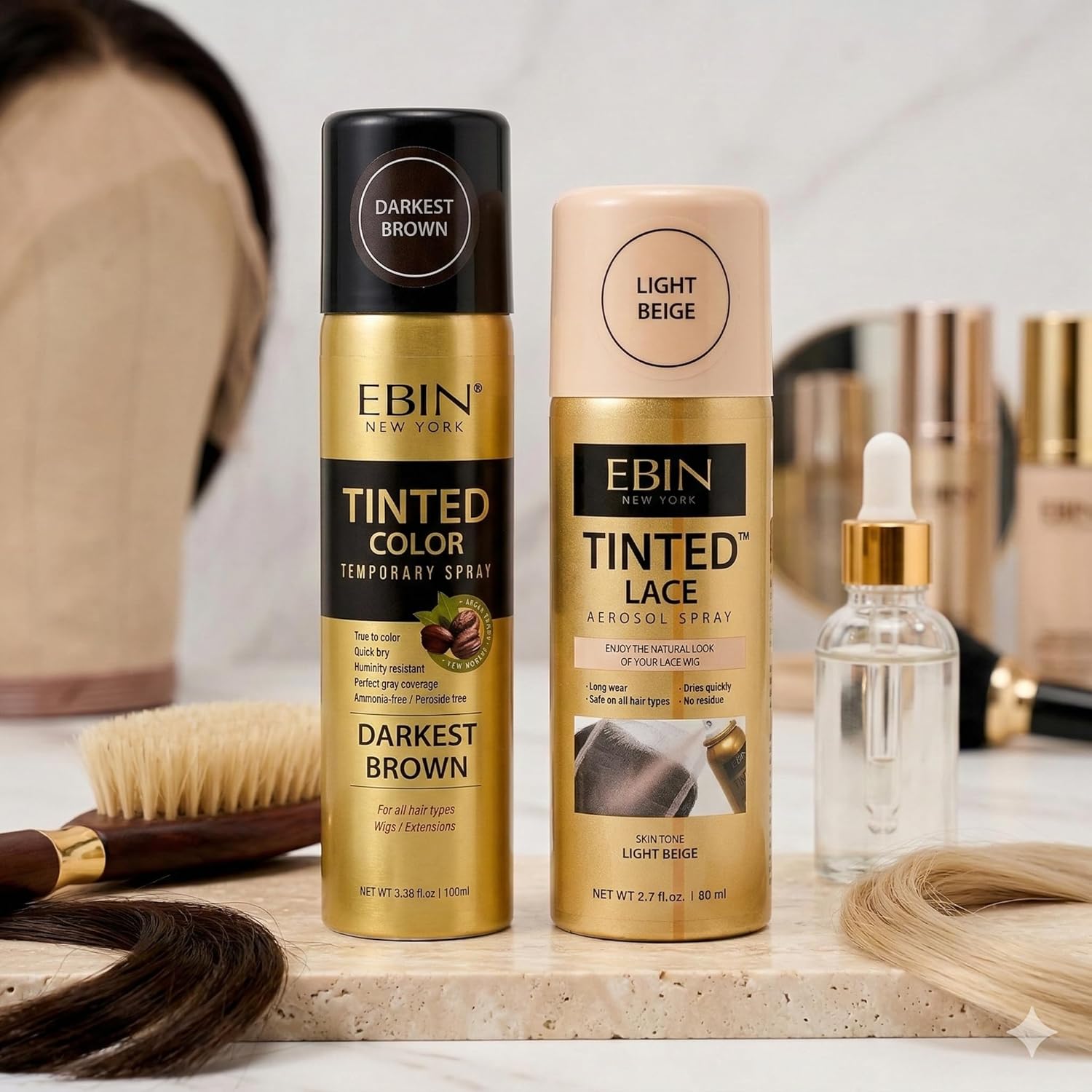 Tinted Color Temporary Spray 3.38oz 2 Pack – Tinted Lace Aerosol Spray 2.7oz 2 Pack – Lace Tint Spray for Wigs – Wig Lace Tint – Wig Tint Spray – Hair Tint Spray – Spray Tint Set