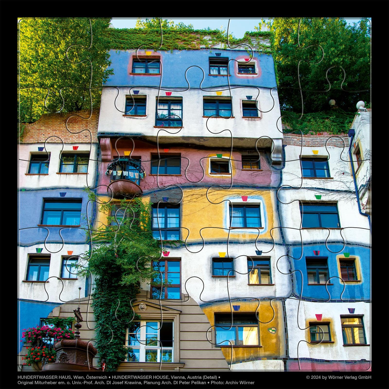 Hundertwasser Puzzle mit Grußkarte: HUNDERTWASSER HAUS
