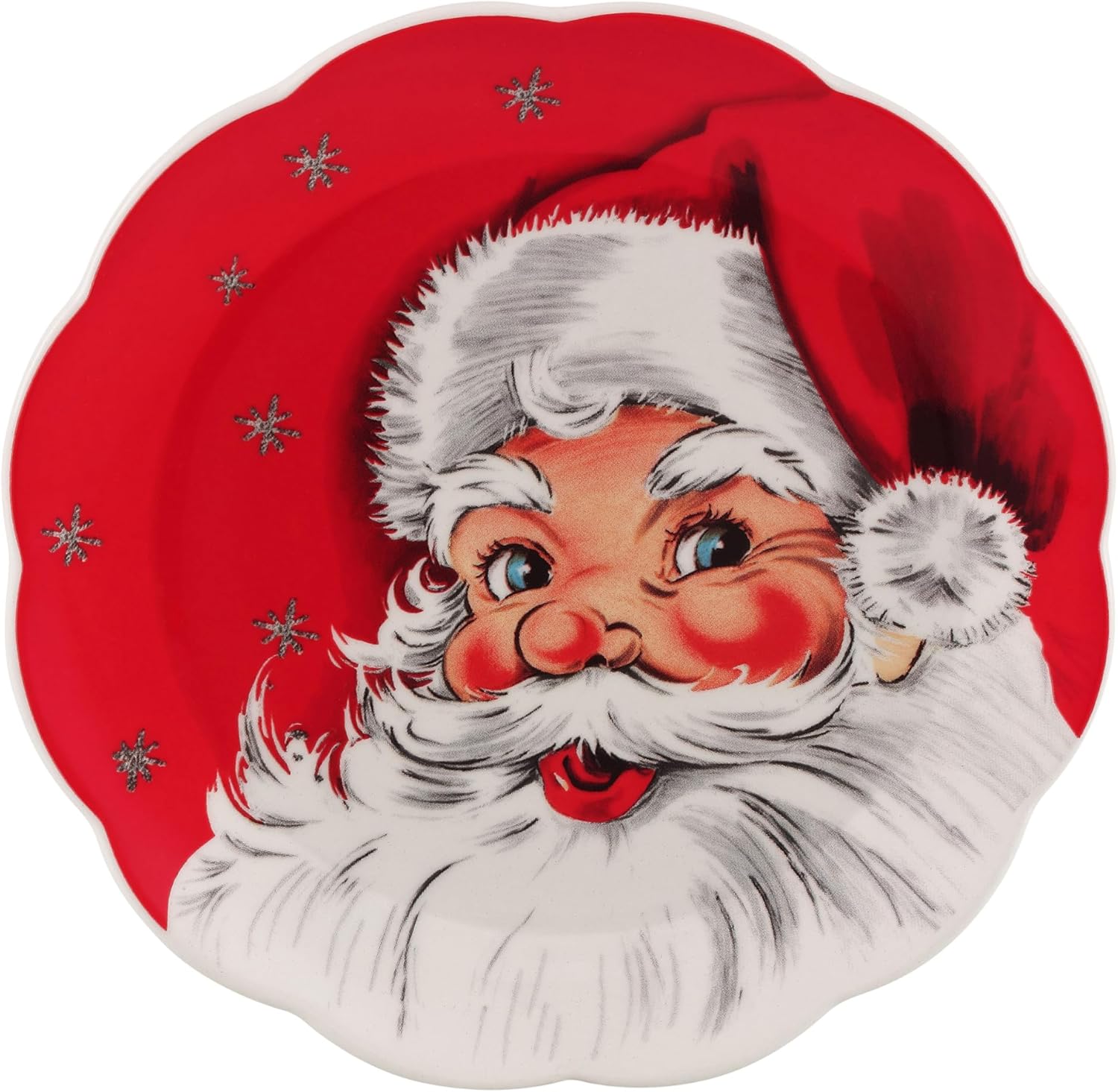 Mr. Christmas Vintage Christmas Dessert Plates Dinnerware, 8 Inch, Set of 4, Holiday Characters