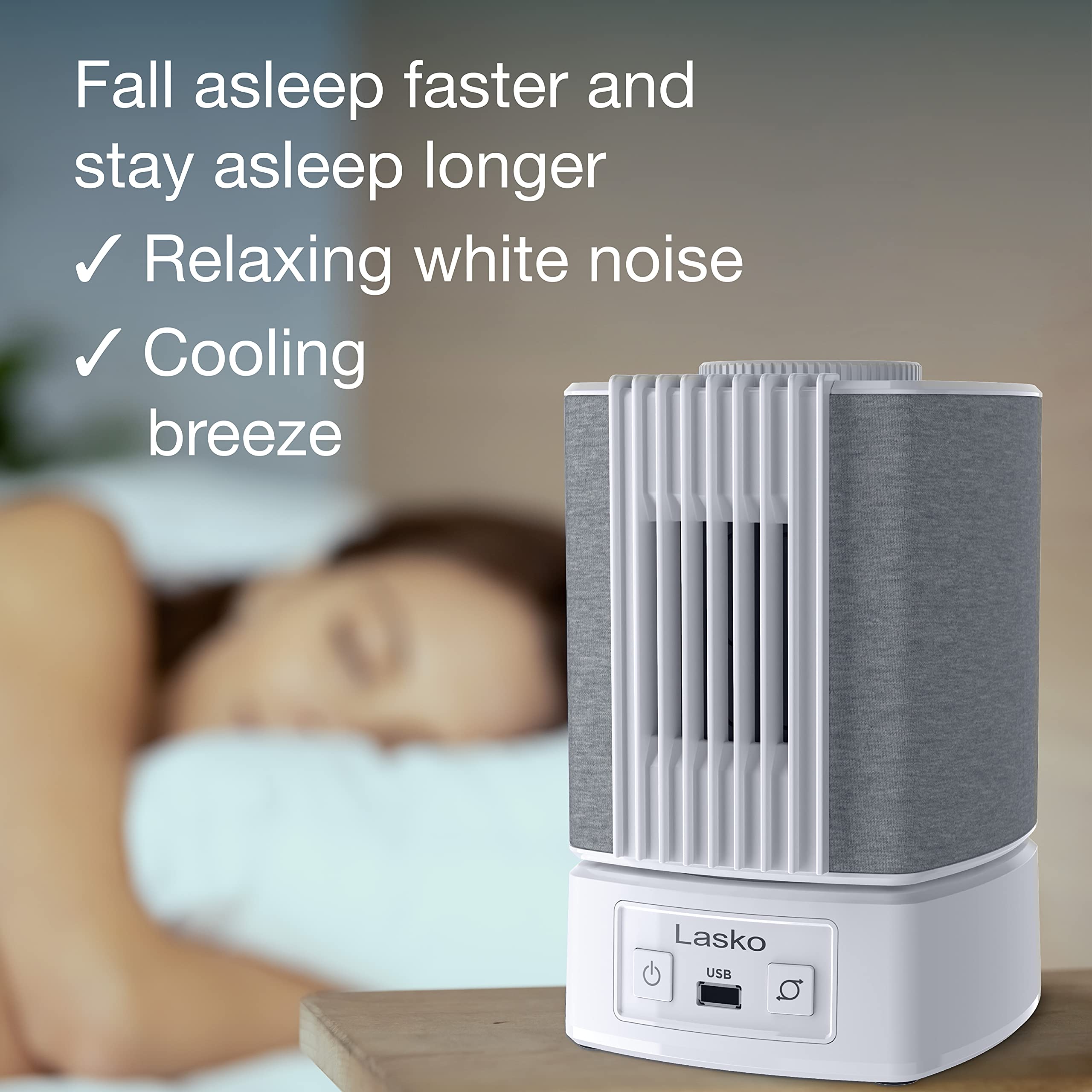 Amazon.com: Lasko SB101 SlumberBreeze 2-in-1 Small Table Fan and White  Noise Machine for Better Sleep in the Bedroom and Focus in the Home Office,  White : Home u0026 Kitchen