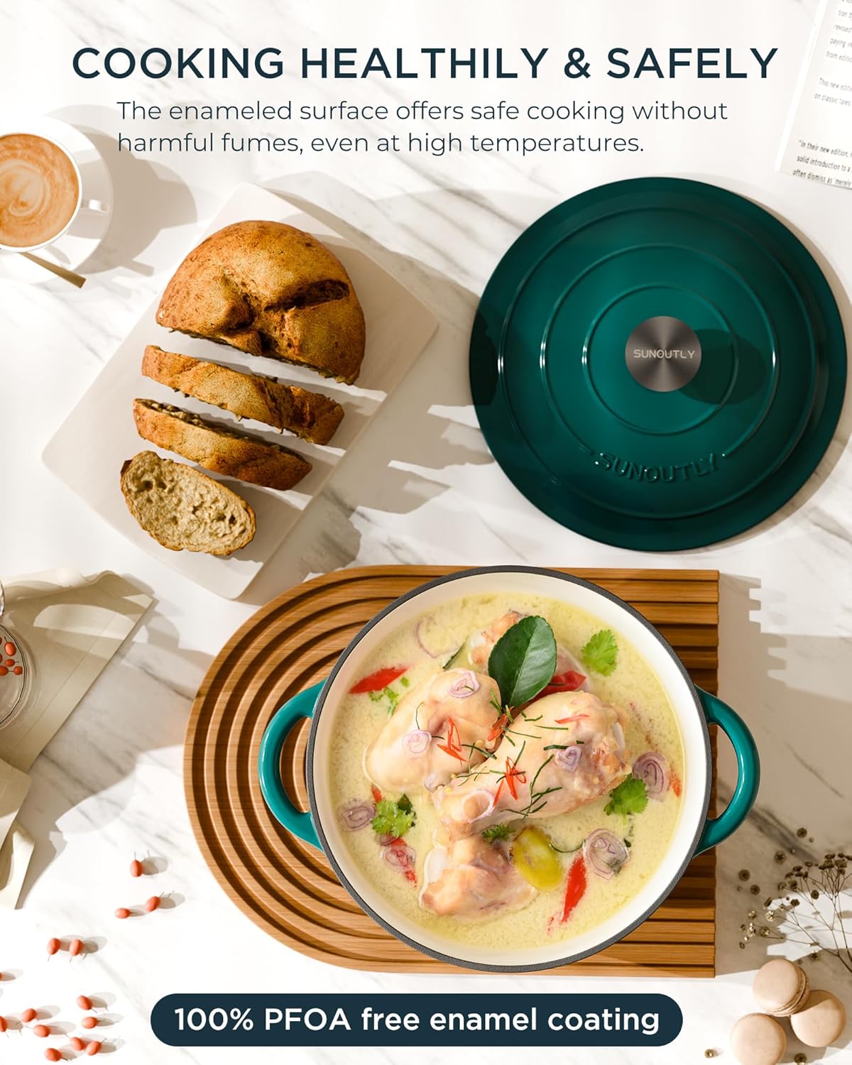 Enameled Cast Iron Dutch Oven - 6QT Pot with Lid & Cotton Potholders - Heavy-Duty Cookware for Braising, Stews, Roasting, Bread Baking, Oven Safe up to 500°F & Across All Stovetops, Bottle Green Bottle green 6QT