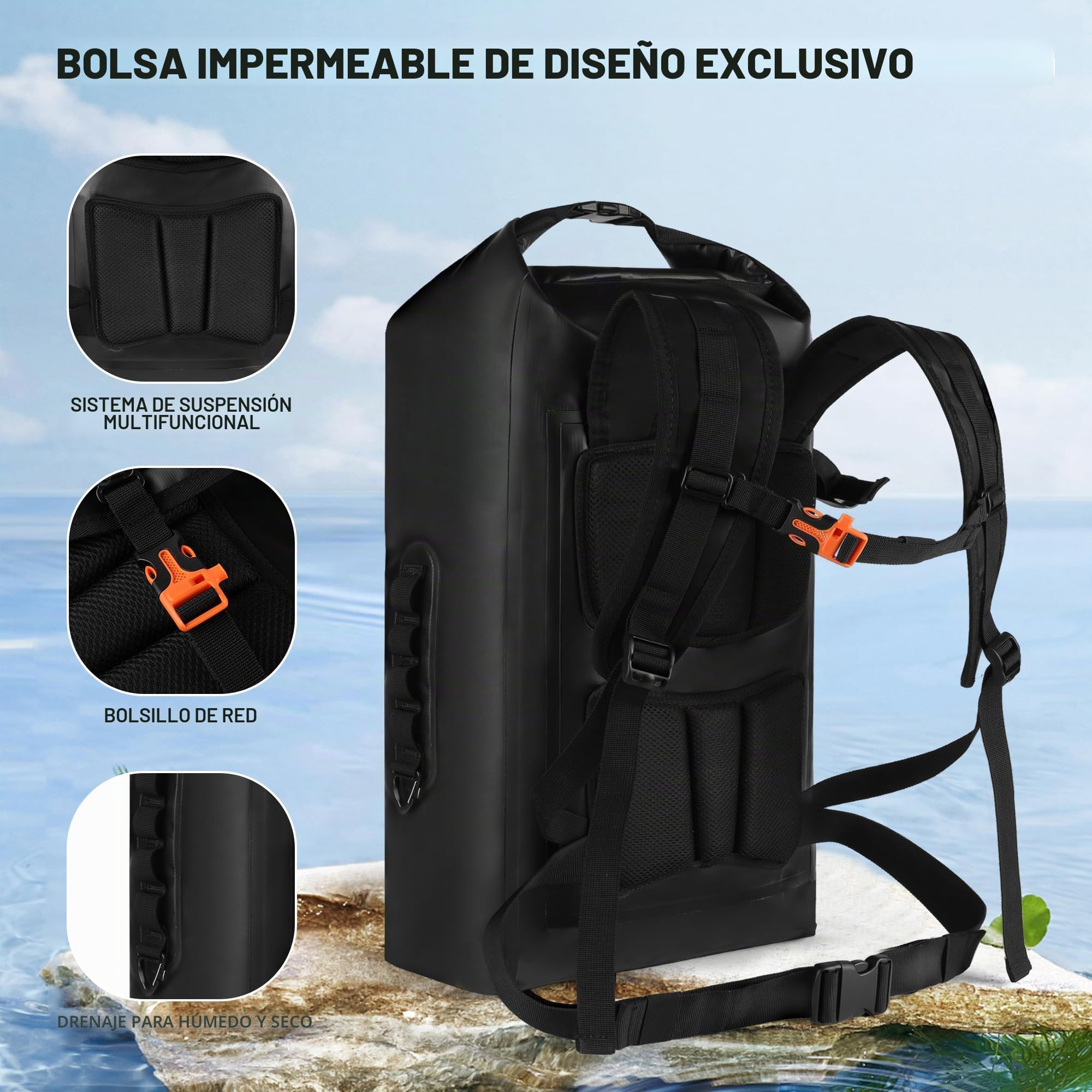 IDRYBAG Mochila Impermeable para Hombres y Mujeres, Bolsas Secas Impermeables para Kayak