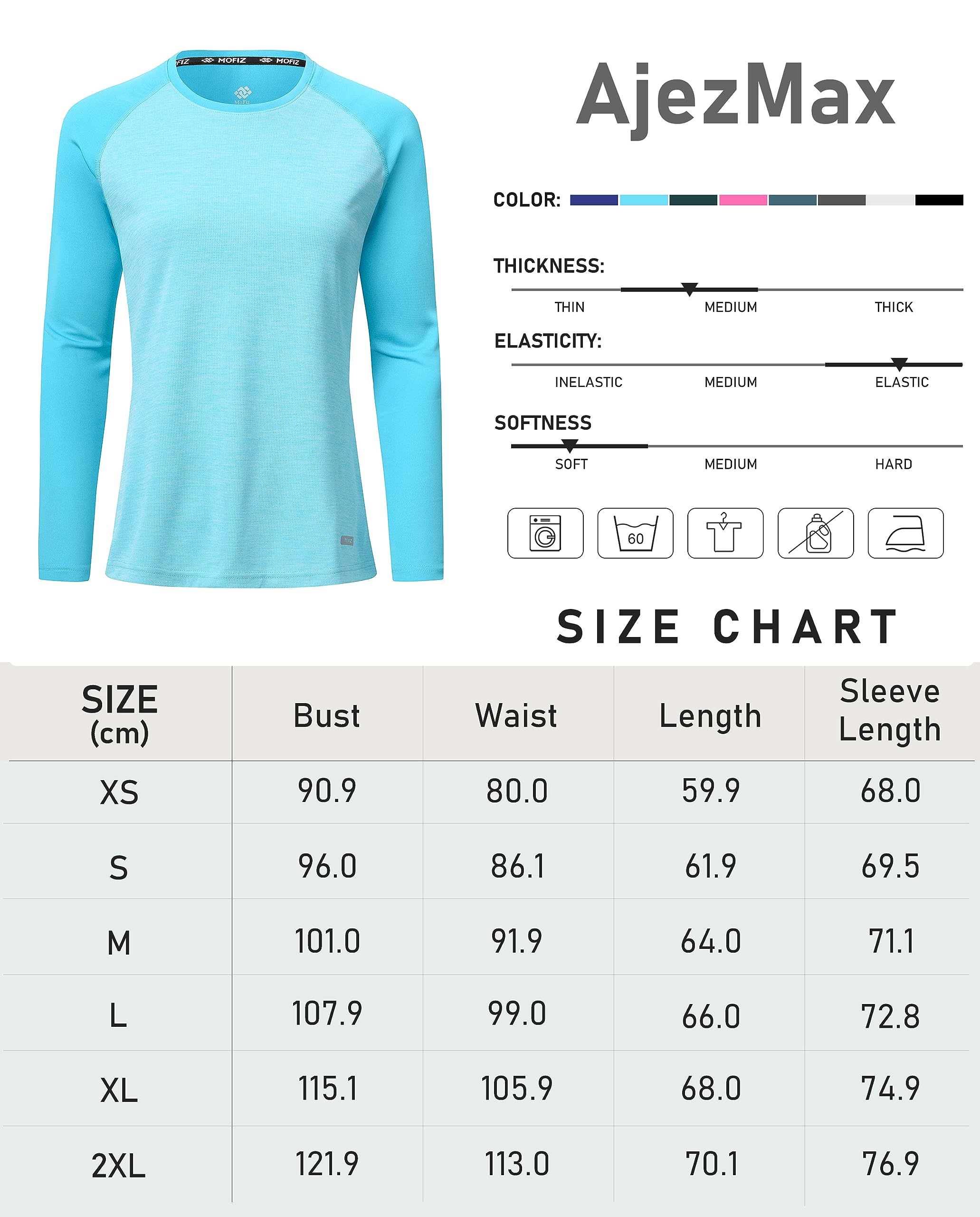 Camiseta de Manga Larga para Mujer, Protección Solar UPF 50+ UV Camisa, Top de Gimnasia, Long-Sleeve Shirt, Secado rápido