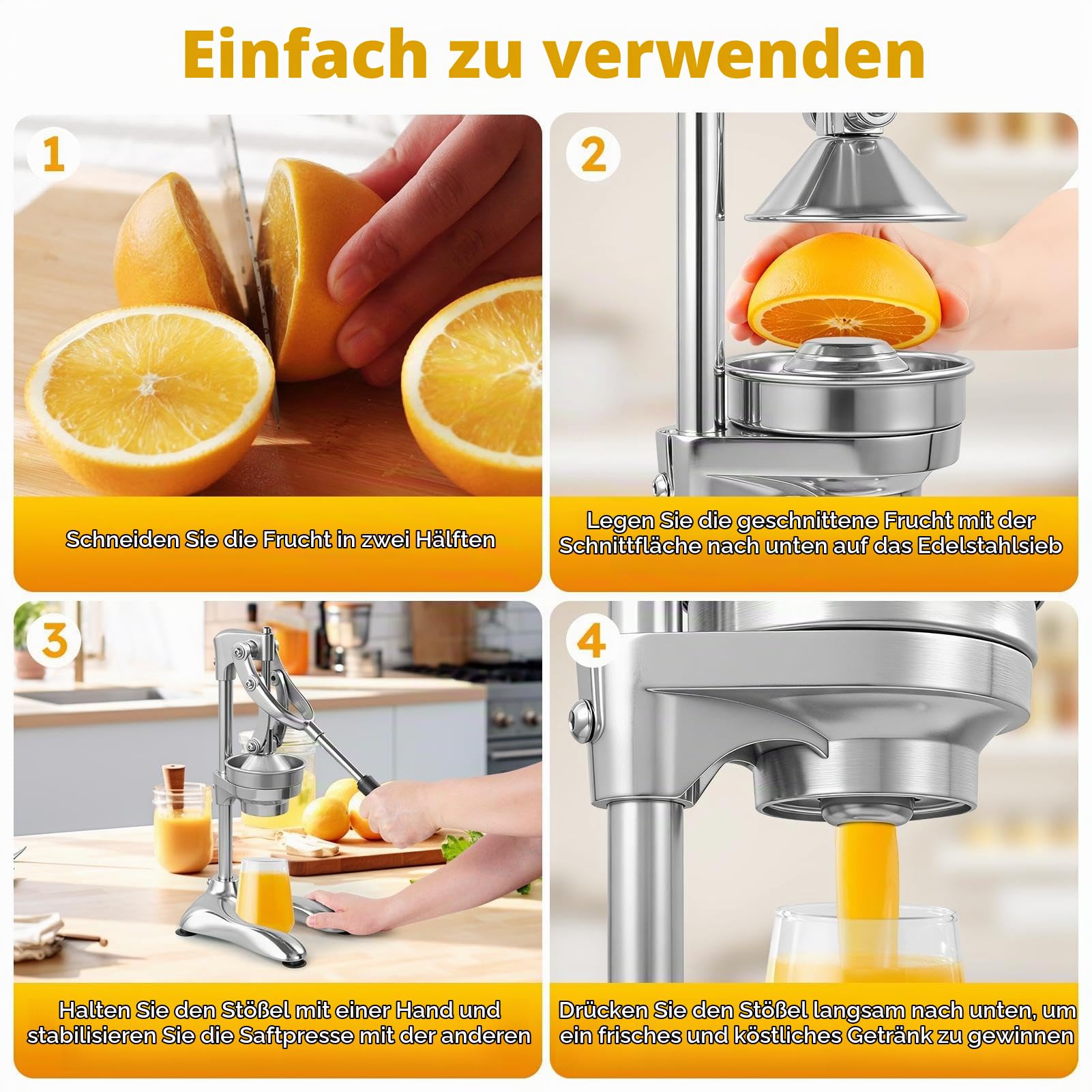 Saftpresse Manuell, Orangenpresse Handpresse, Leicht zu Reinigende Zitruspresse mit Konischer & Flacher, Cast Iron Juicer, Manual Entsafter für Orange, Zitrone und Obst
